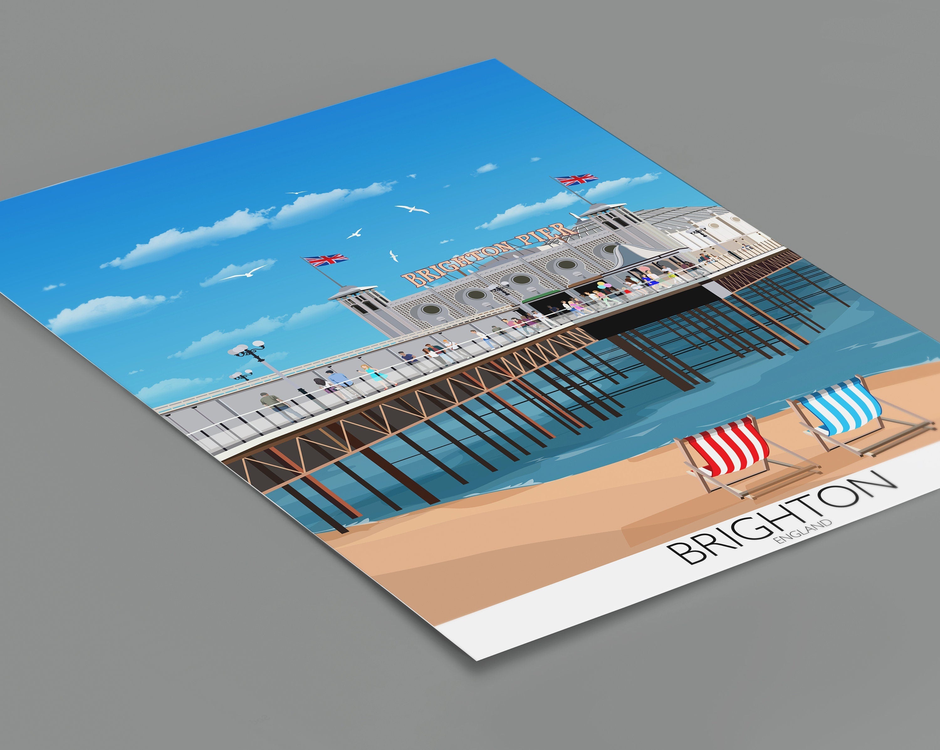 Brighton Travel Print, Brighton Poster, Brighton, England, UK Travel Poster, Brighton Pier NQ Media Designs