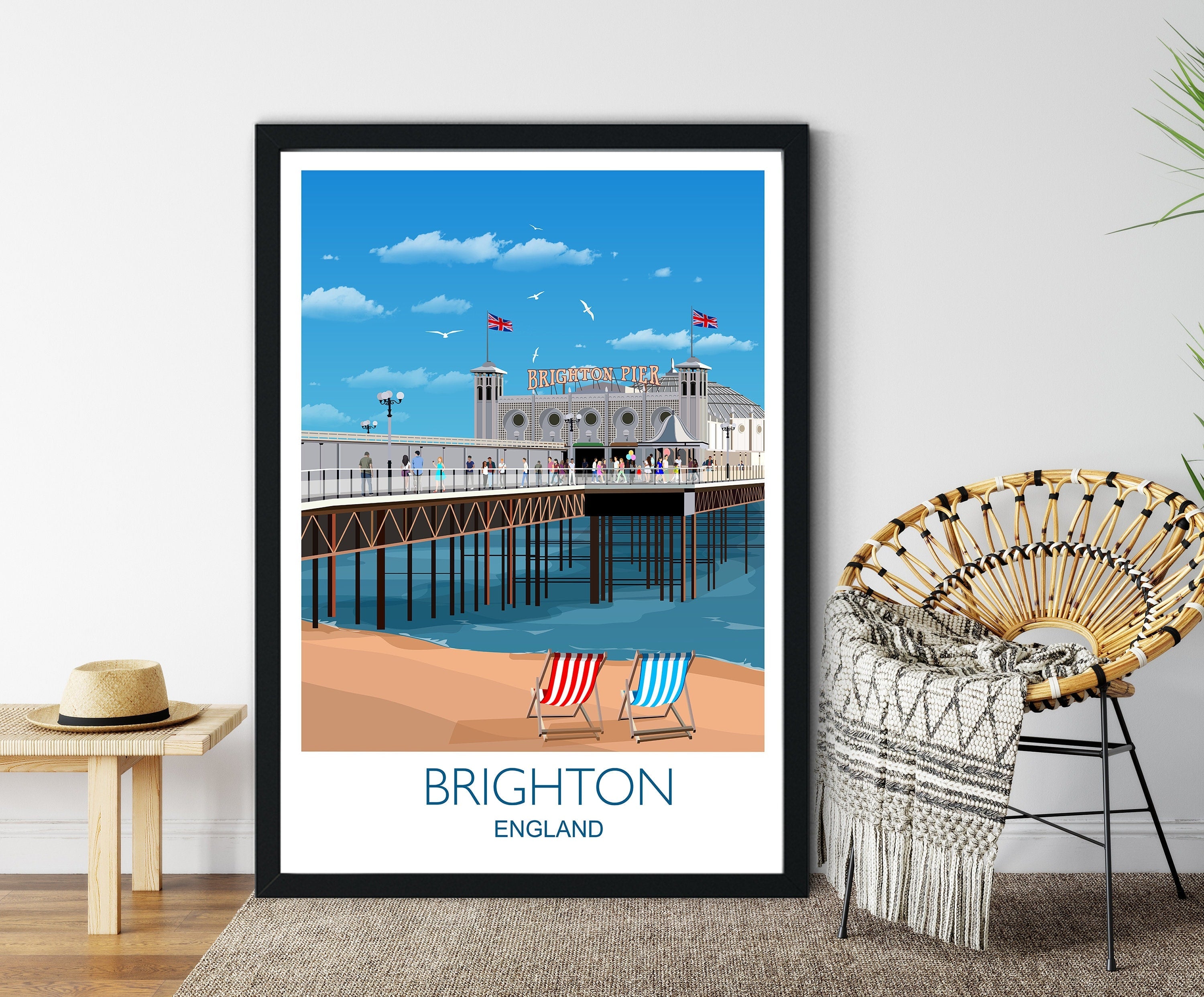 Brighton Travel Poster , Travel Print of Brighton, Brighton, England, UK,Brighton Pier NQ Media Designs