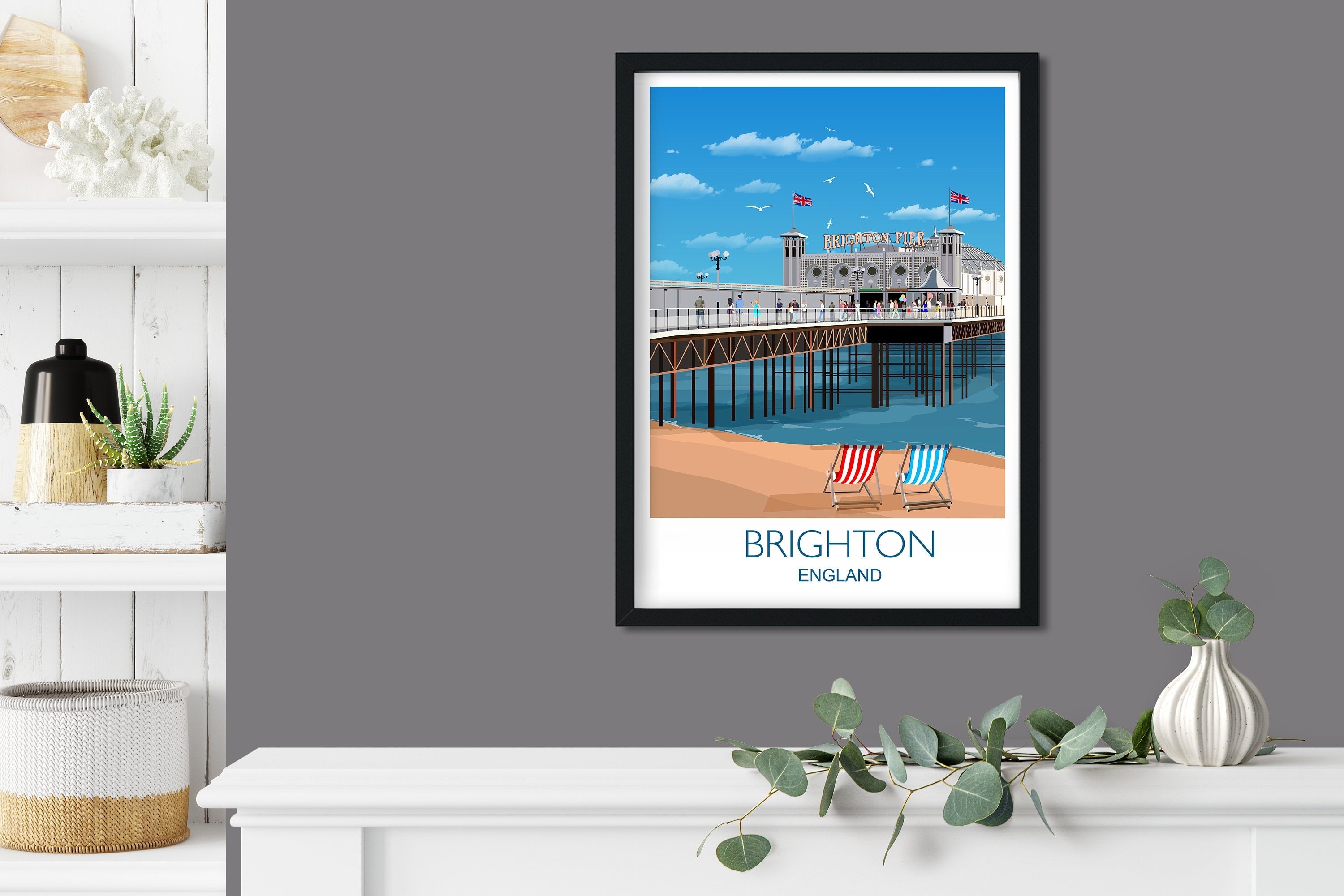 Brighton Travel Poster , Travel Print of Brighton, Brighton, England, UK,Brighton Pier NQ Media Designs