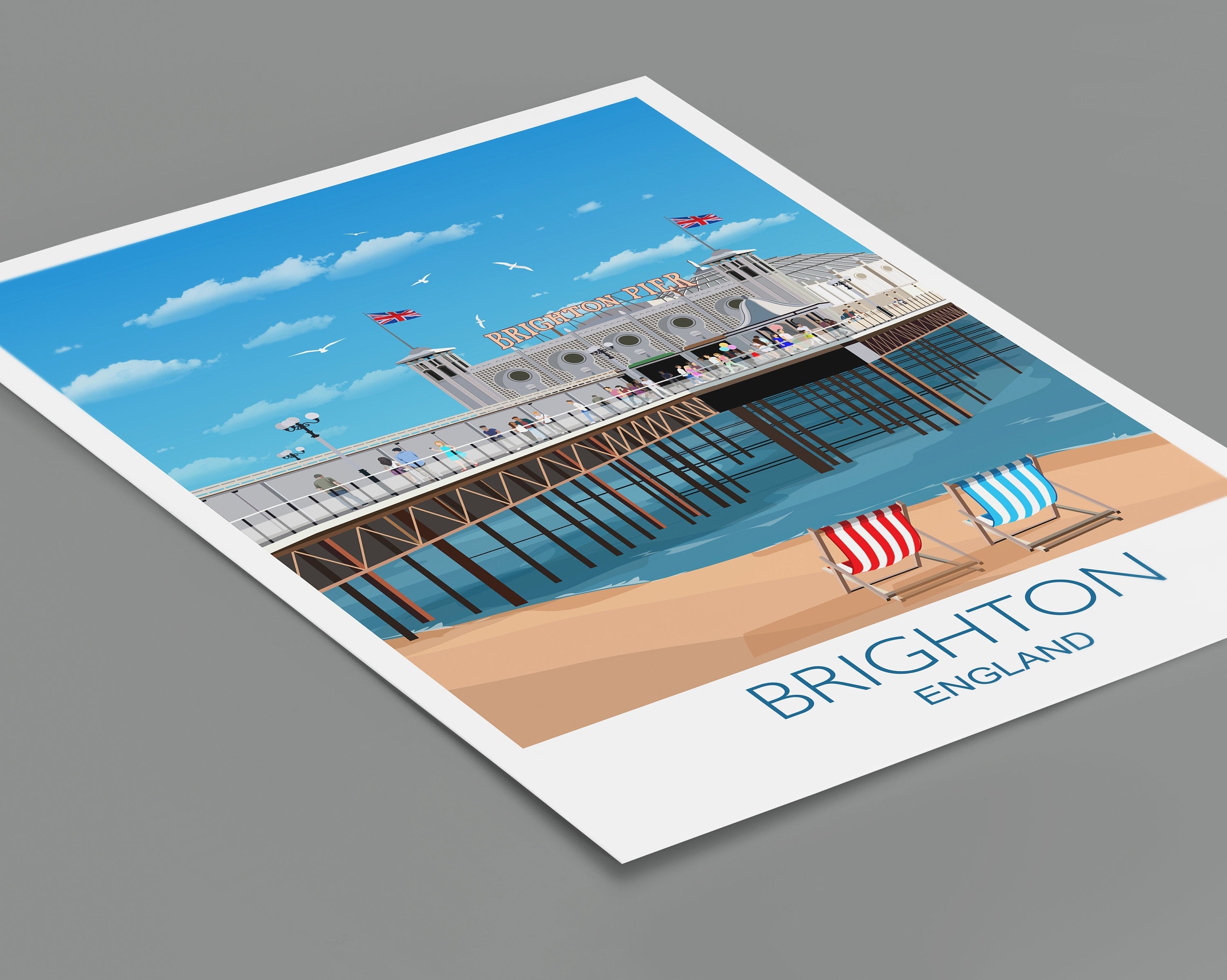 Brighton Travel Poster , Travel Print of Brighton, Brighton, England, UK,Brighton Pier NQ Media Designs