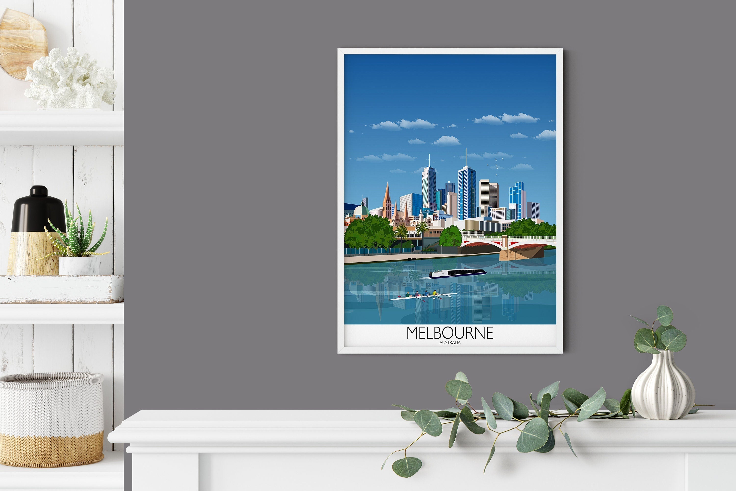 Melbourne Travel Poster, Travel Print of Melbourne, City of Melbourne, Victoria, Australia NQ Media Designs