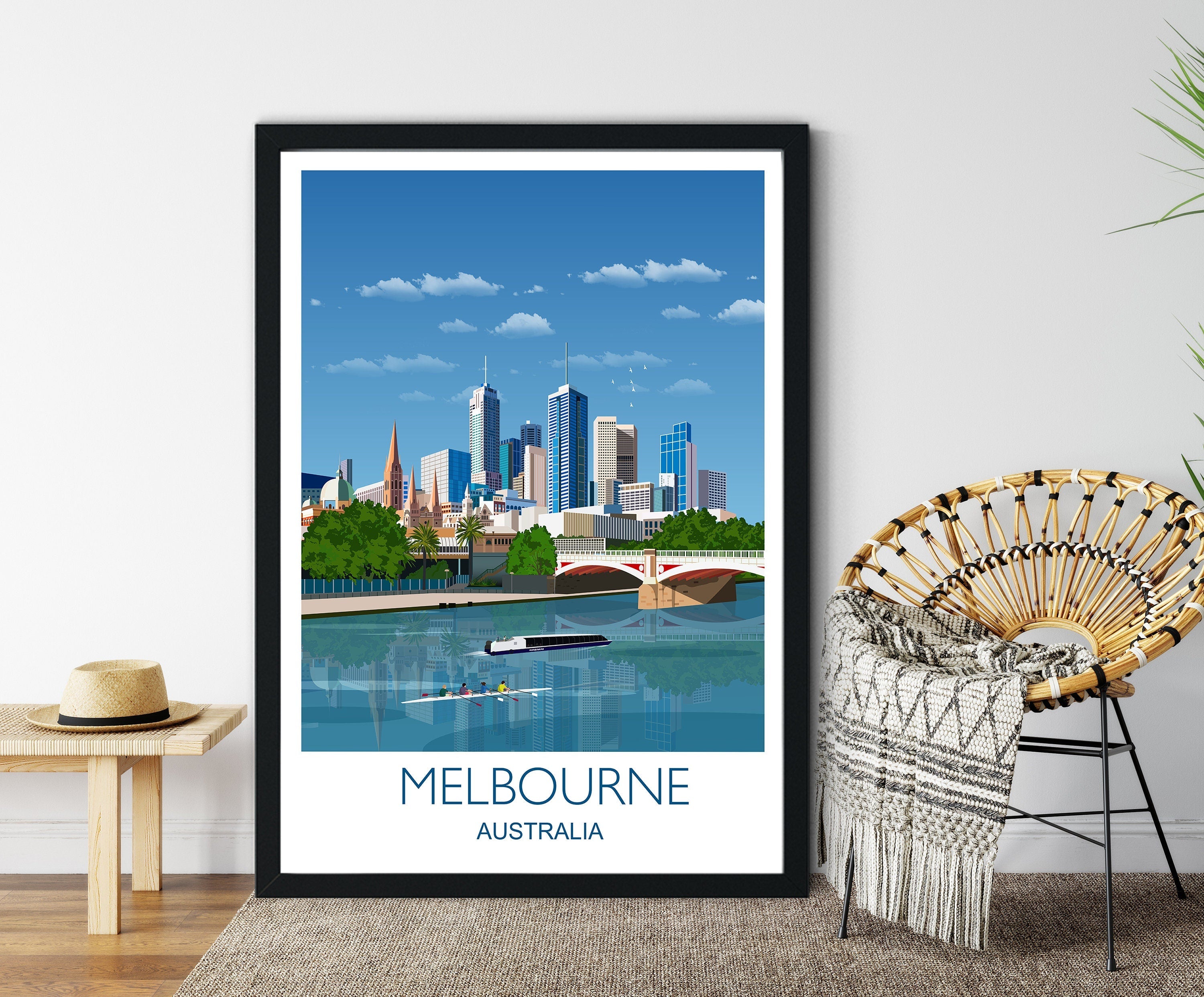 Melbourne Travel Print, Travel Poster of Melbourne, City of Melbourne, Victoria, Australia NQ Media Designs