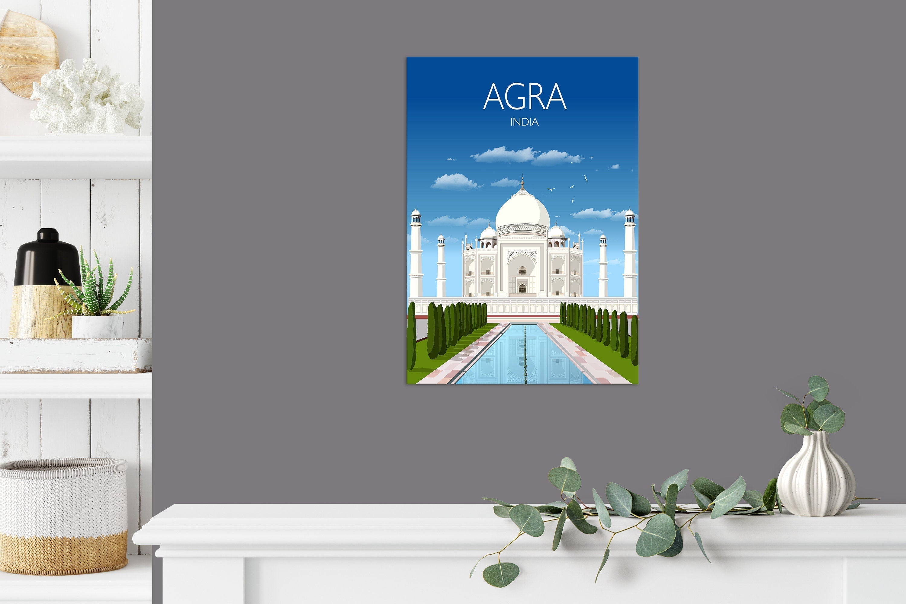 Agra Travel Print, Agra Poster, Taj Mahal, India, Taj Mahal Travel Poster, NQ Media Designs