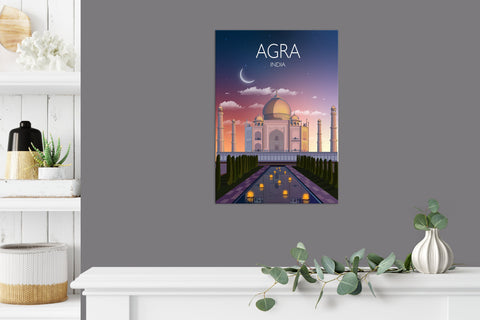 Agra Travel Print at sunset, Agra Poster, Taj Mahal, India