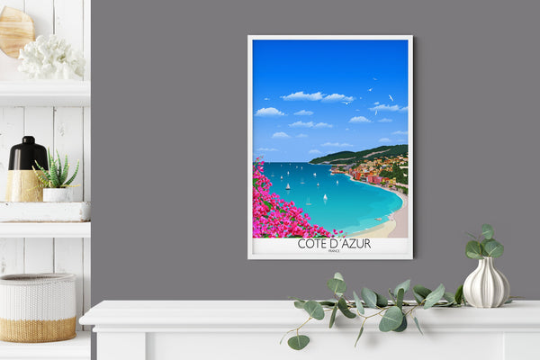Cote D'Azur Travel Poster, Travel Print of Cote D'Azur, Cote D'Azur, France, French Riviera
