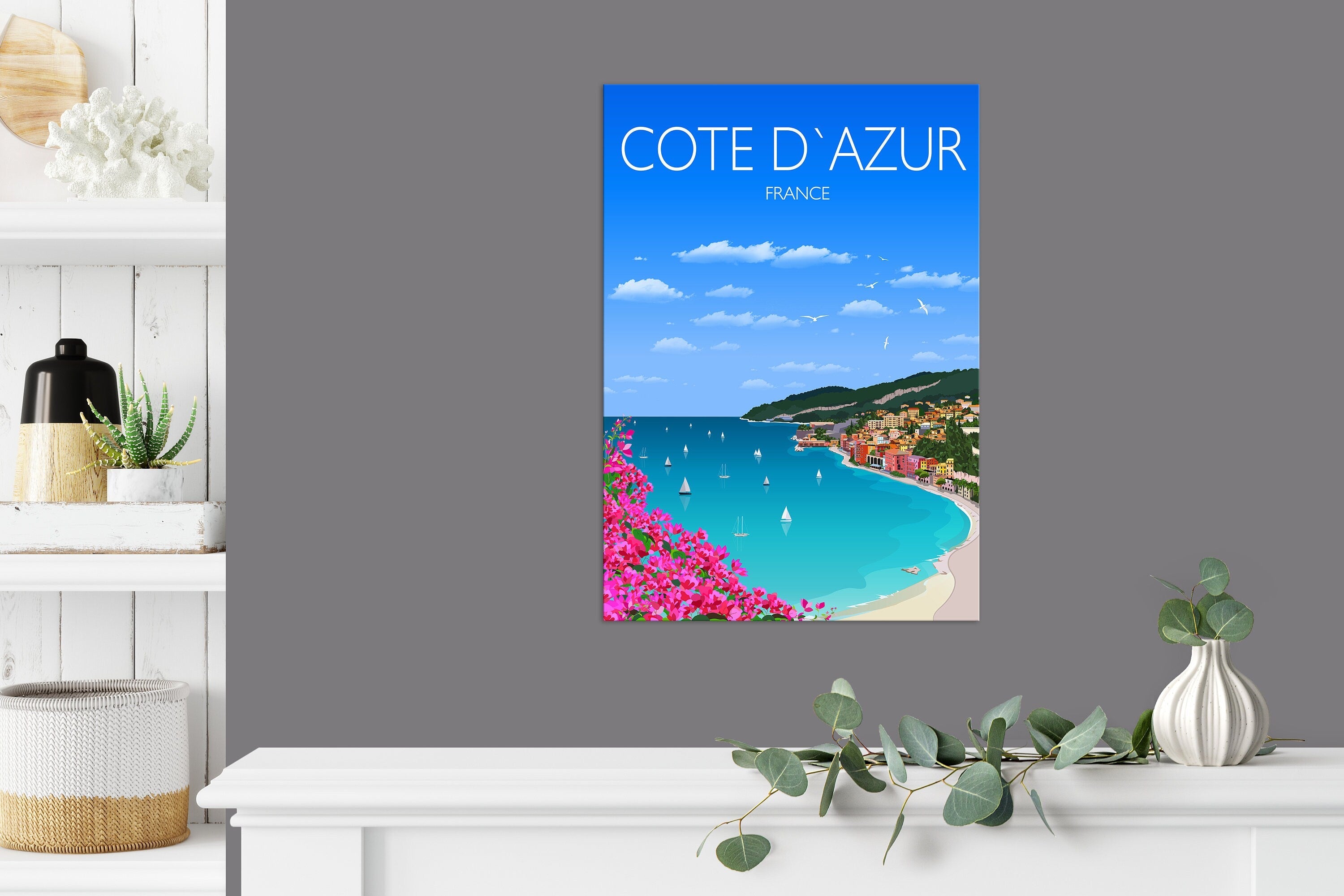 Cote D'Azur Travel Poster, Travel Print of Cote D'Azur, Cote D'Azur, France, French Riviera NQ Media Designs