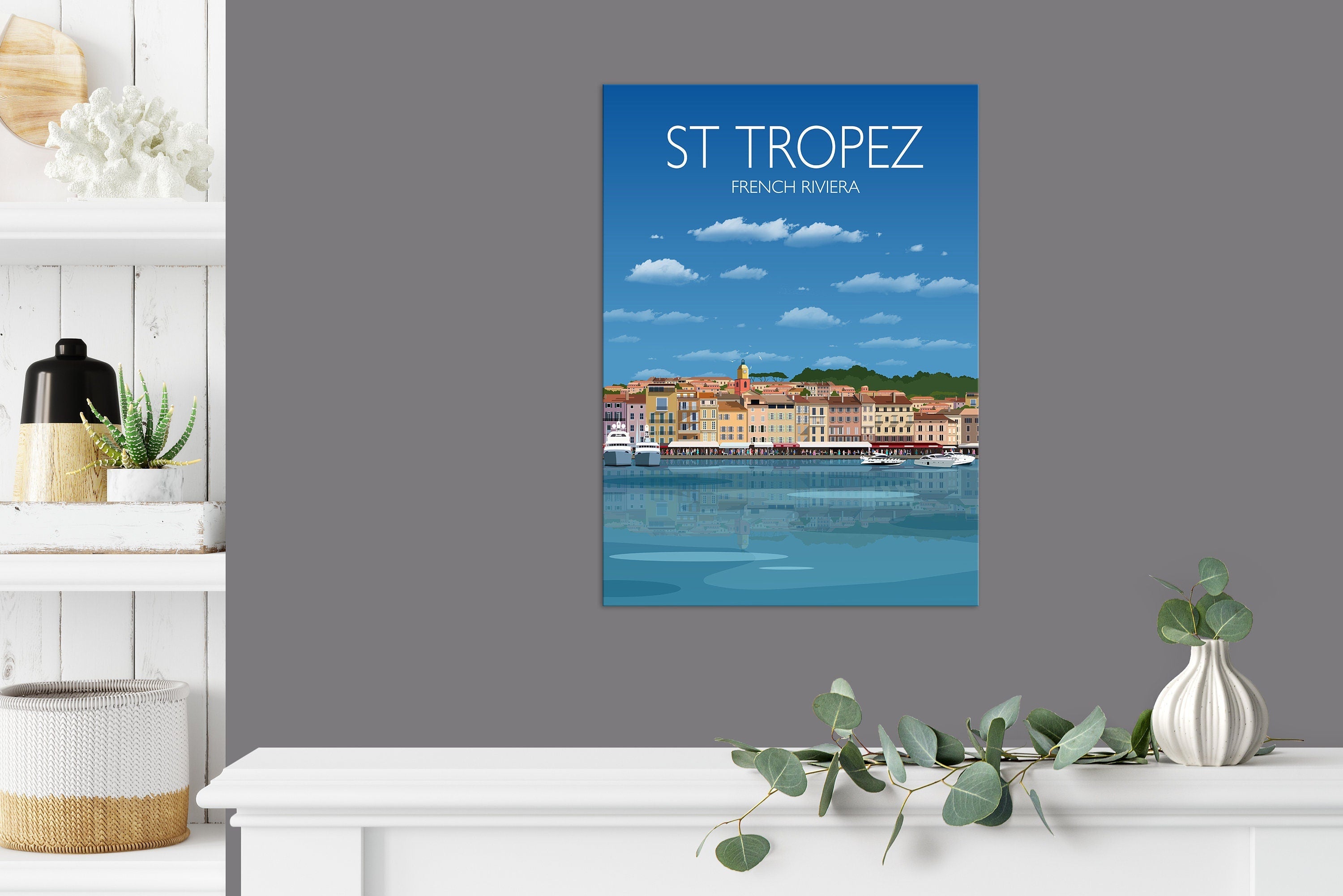 St Tropez Travel Poster, Travel Print of St Tropez, Cote D'Azur, France, French Riviera NQ Media Designs