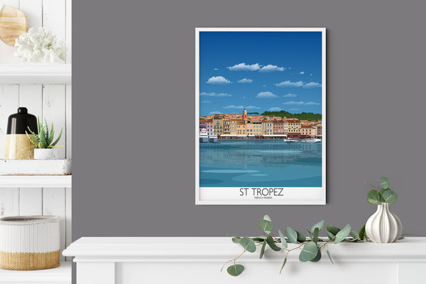 St Tropez Travel Poster, Travel Print of St Tropez, Cote D'Azur, France, French Riviera