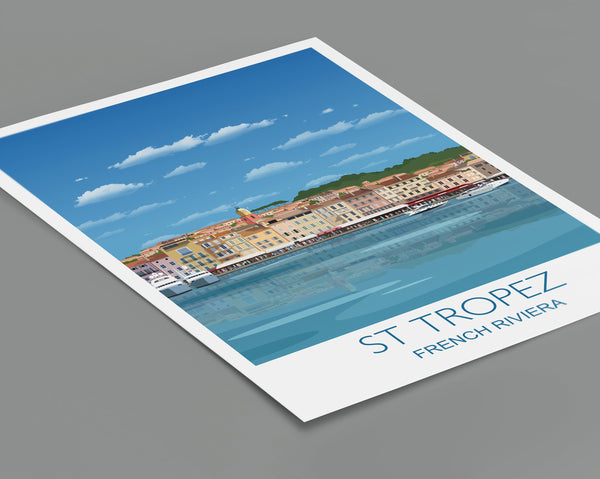 St Tropez Travel Poster, Travel Print of St Tropez, Cote D'Azur, French Riviera, France