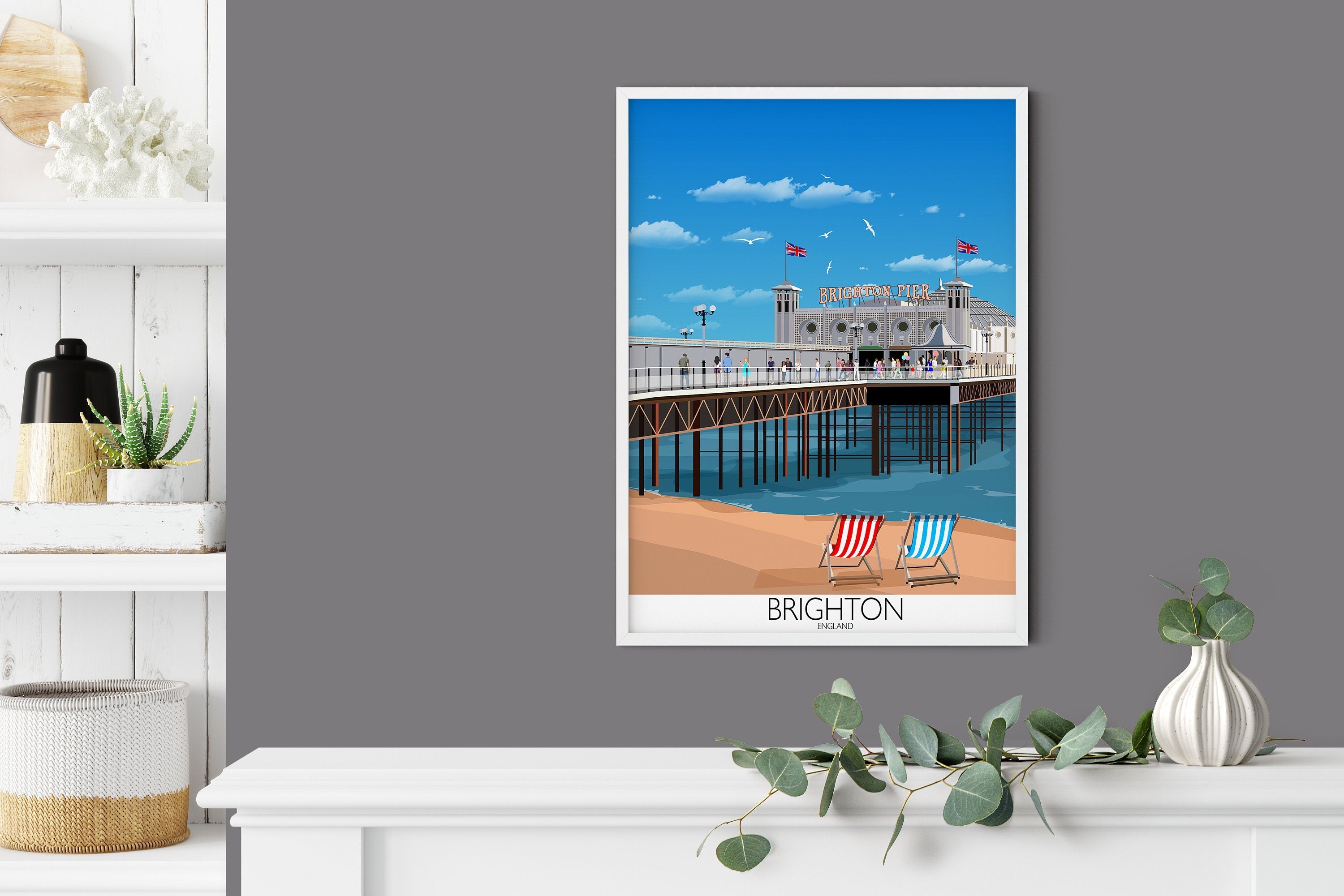 Brighton Travel Print, Brighton Poster, Brighton, England, UK Travel Poster, Brighton Pier NQ Media Designs