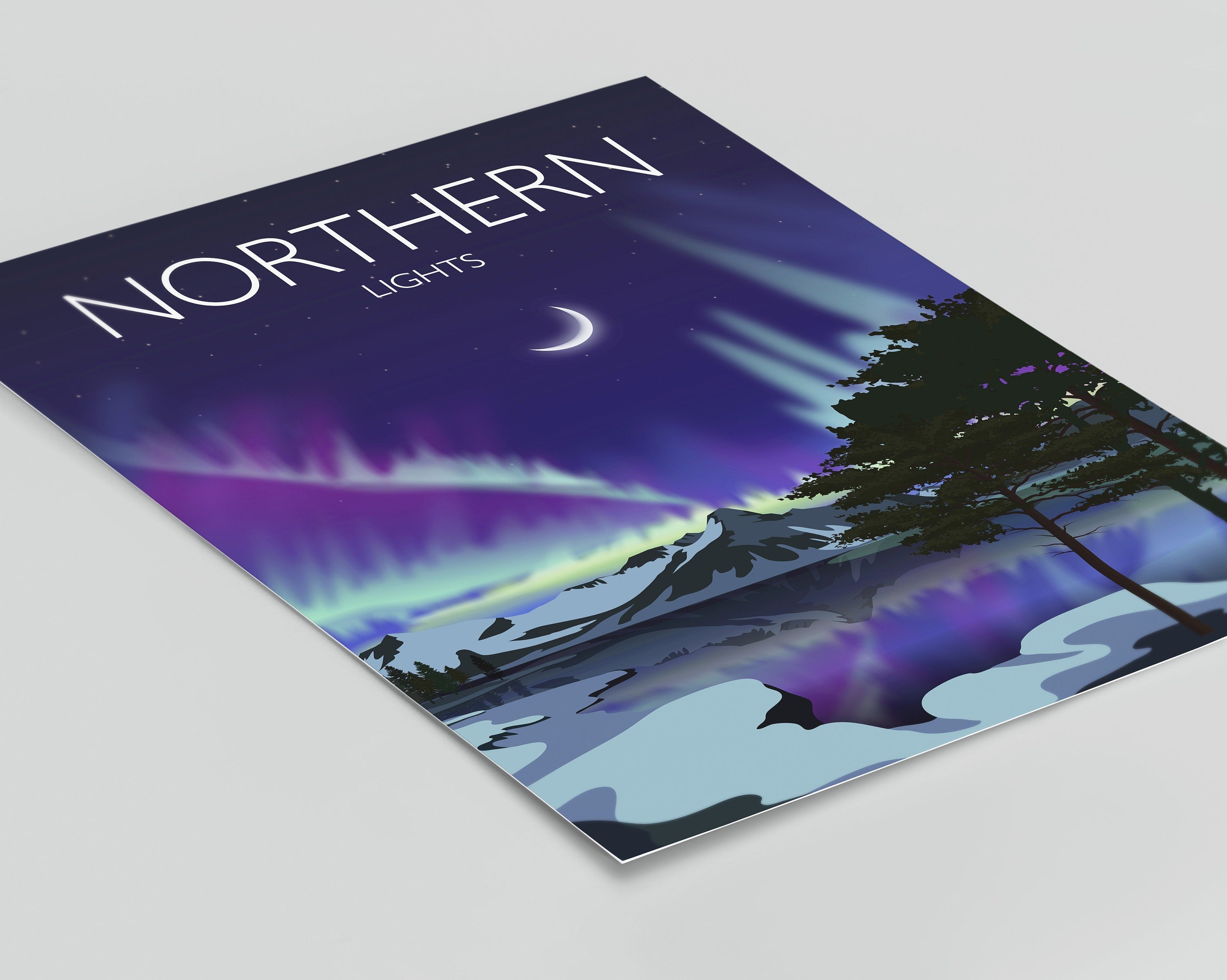 Northern Lights Travel Poster, Aurora Borealis Travel Print NQ Media Designs