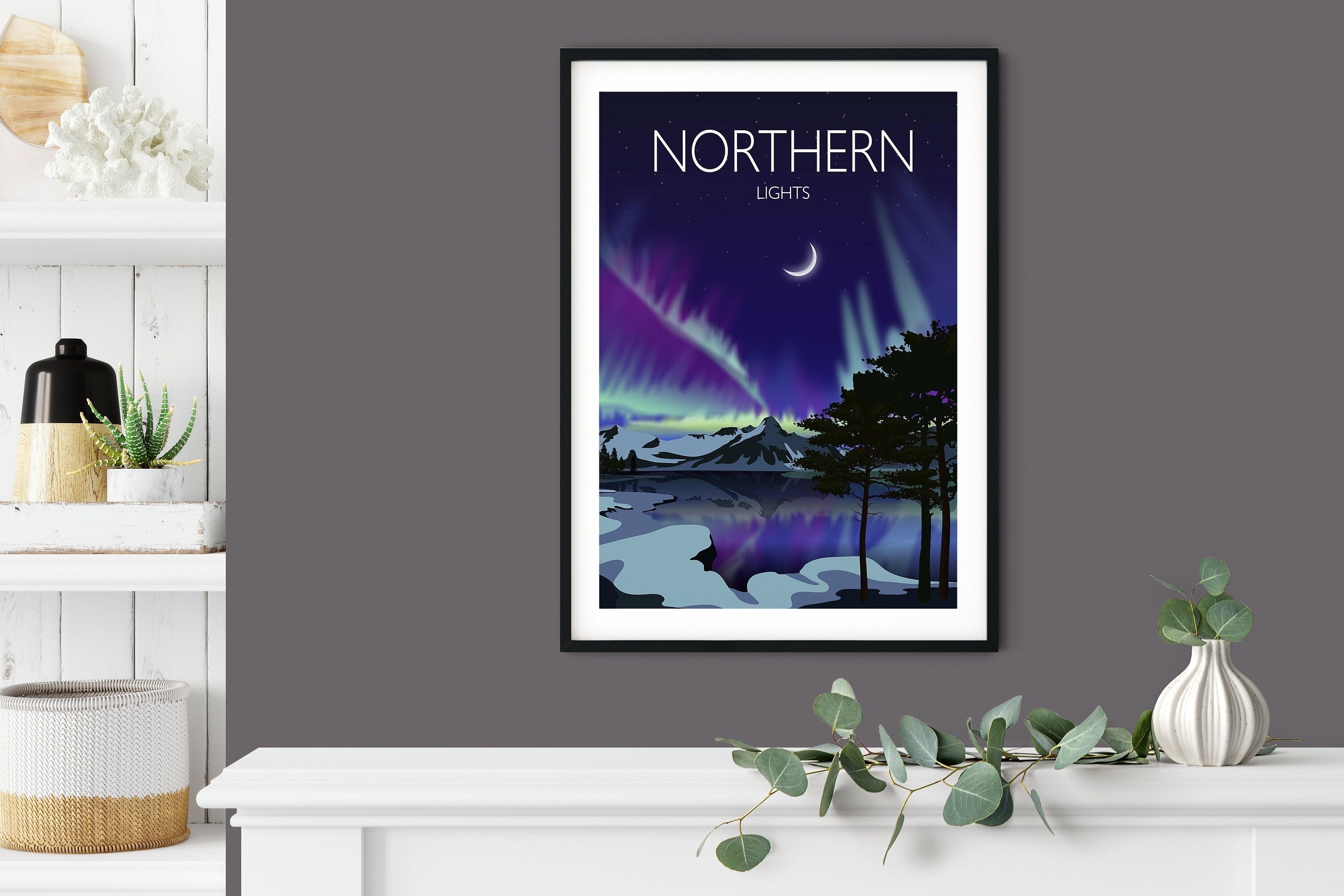 Northern Lights Travel Poster, Aurora Borealis Travel Print NQ Media Designs