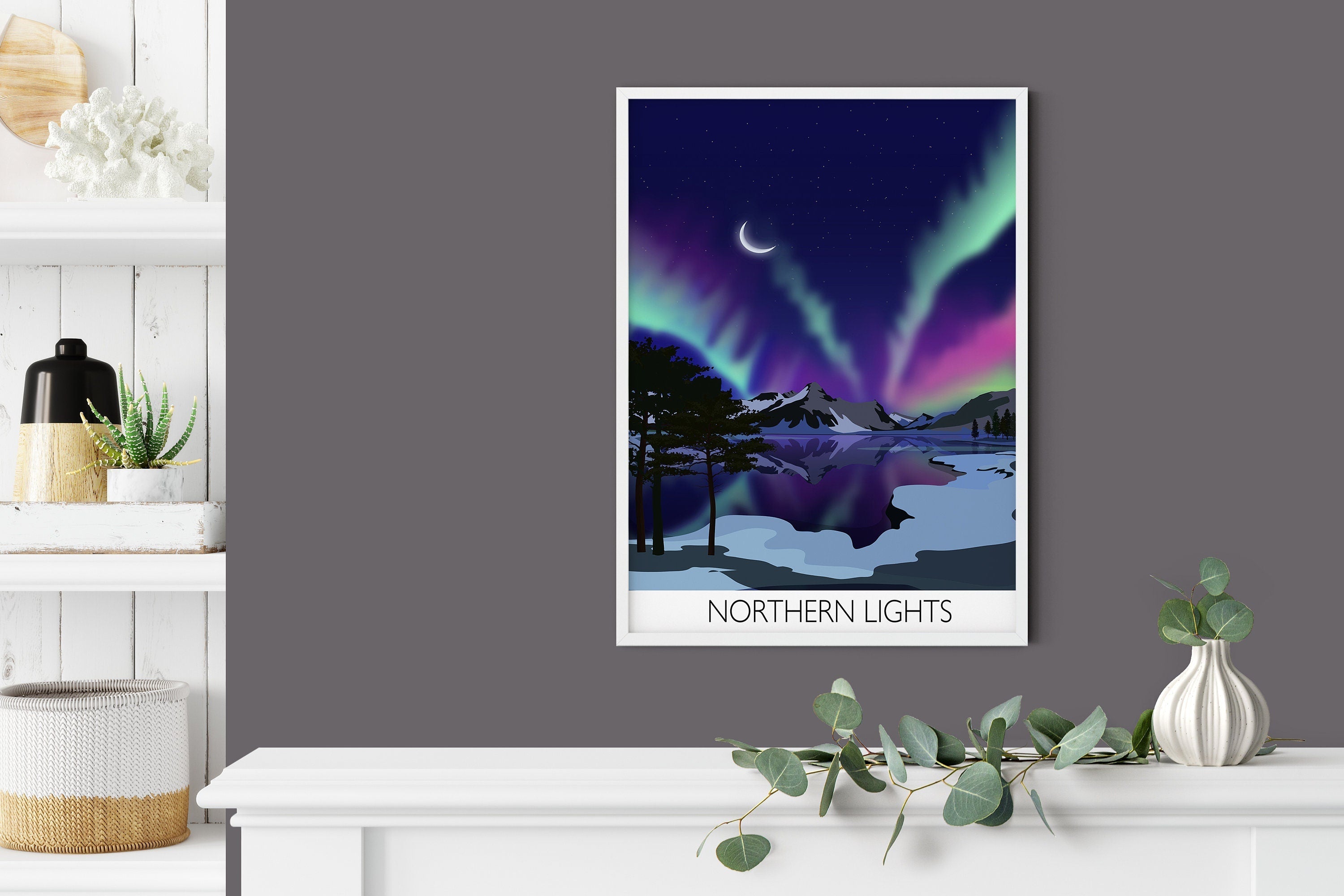 Northern Lights Travel Poster, Aurora Borealis Travel Print NQ Media Designs