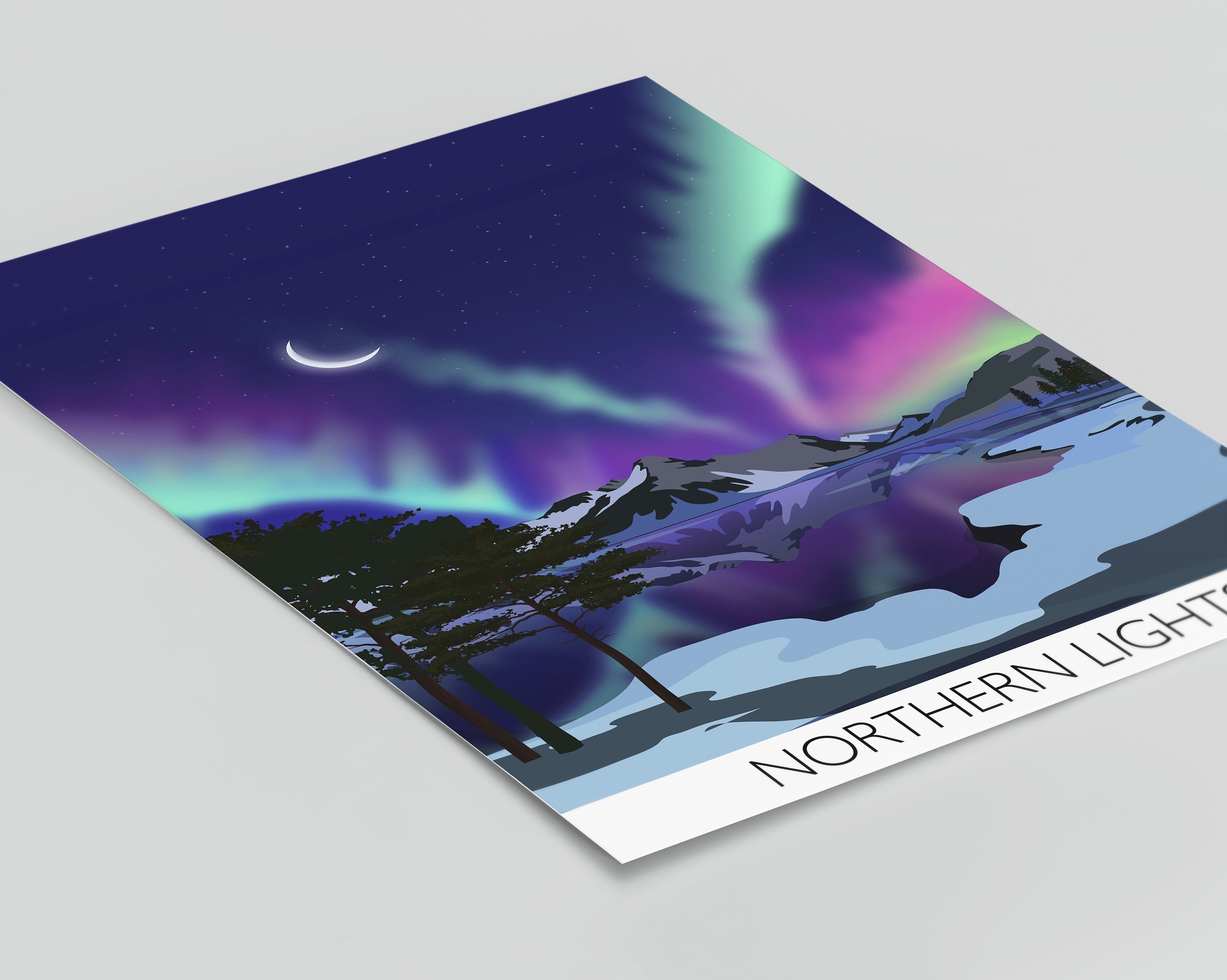 Northern Lights Travel Poster, Aurora Borealis Travel Print NQ Media Designs