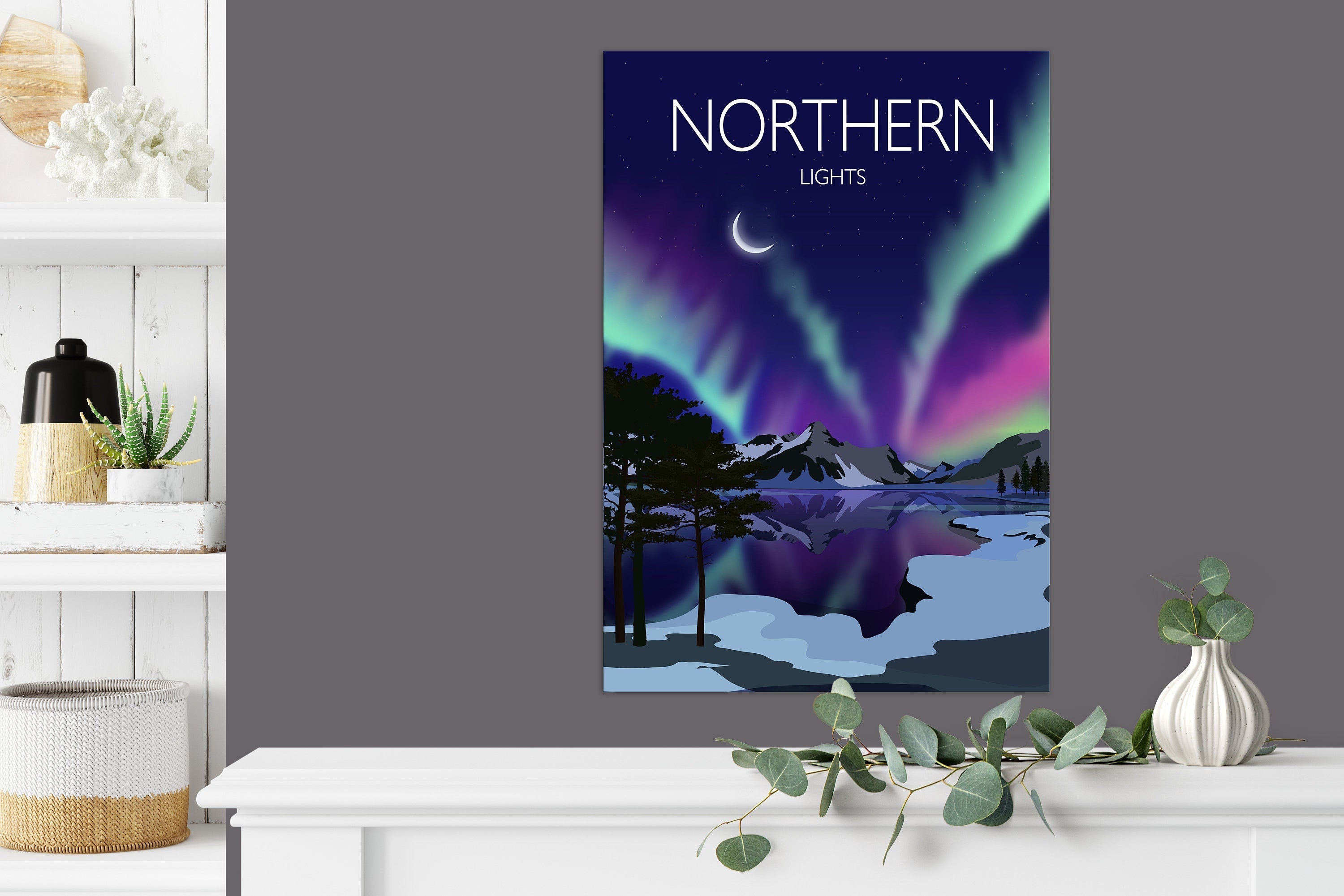 Northern Lights Travel Poster, Aurora Borealis Travel Print NQ Media Designs