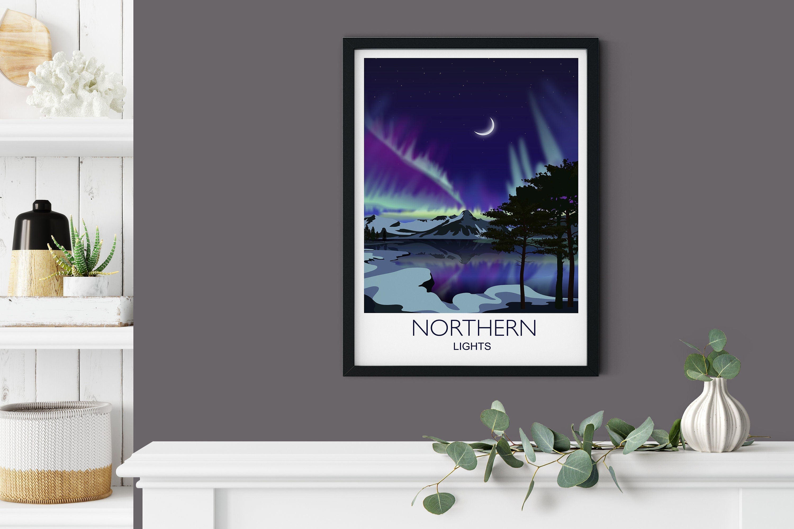 Northern Lights Travel Poster, Aurora Borealis Travel Print NQ Media Designs