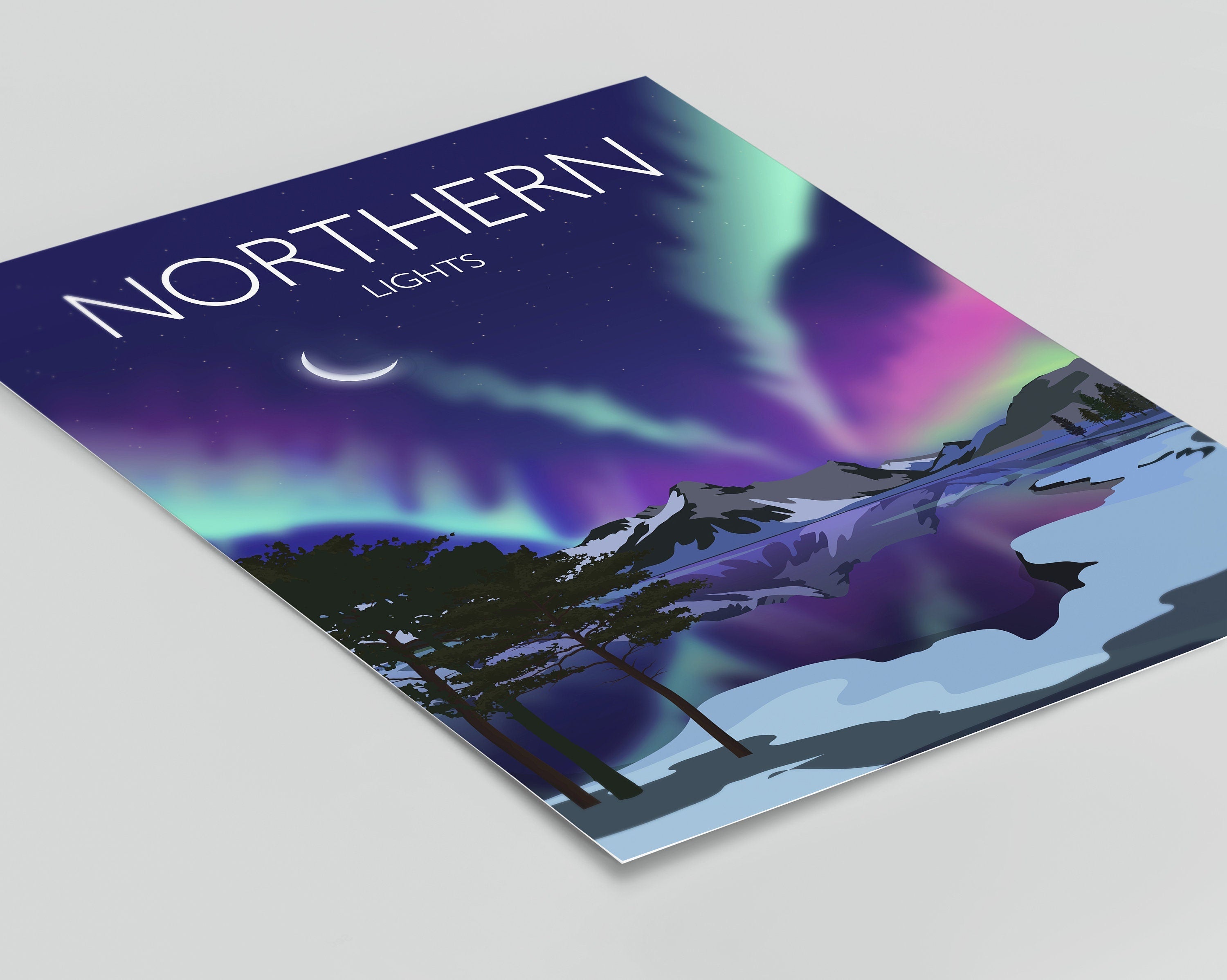 Northern Lights Travel Poster, Aurora Borealis Travel Print NQ Media Designs