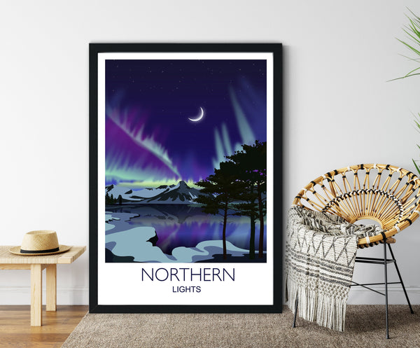 Northern Lights Travel Poster, Aurora Borealis Travel Print