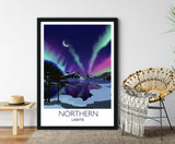 Northern Lights Travel Poster, Aurora Borealis Travel Print, NQ Media Designs