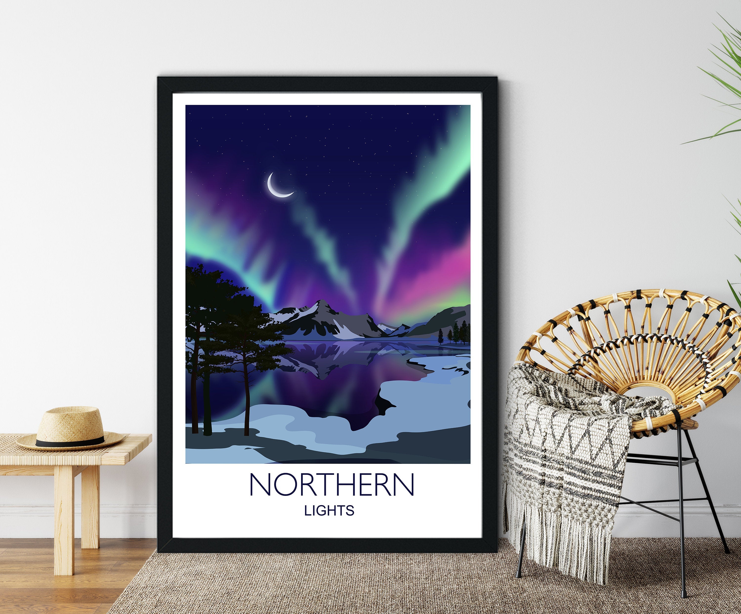 Northern Lights Travel Poster, Aurora Borealis Travel Print, NQ Media Designs