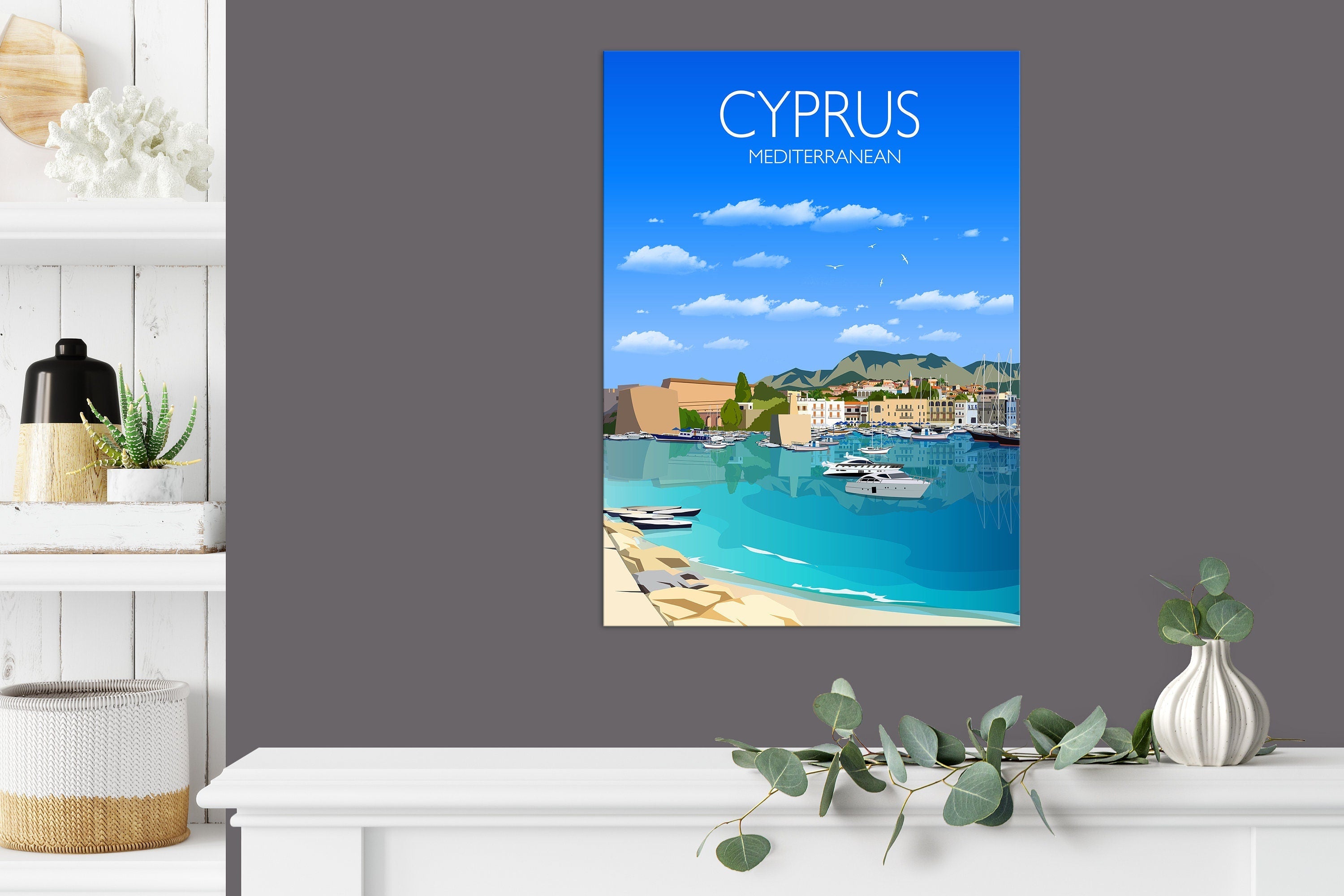 Cyprus Travel Poster, Travel Print of Cyprus, Mediterranean Sea NQ Media Designs