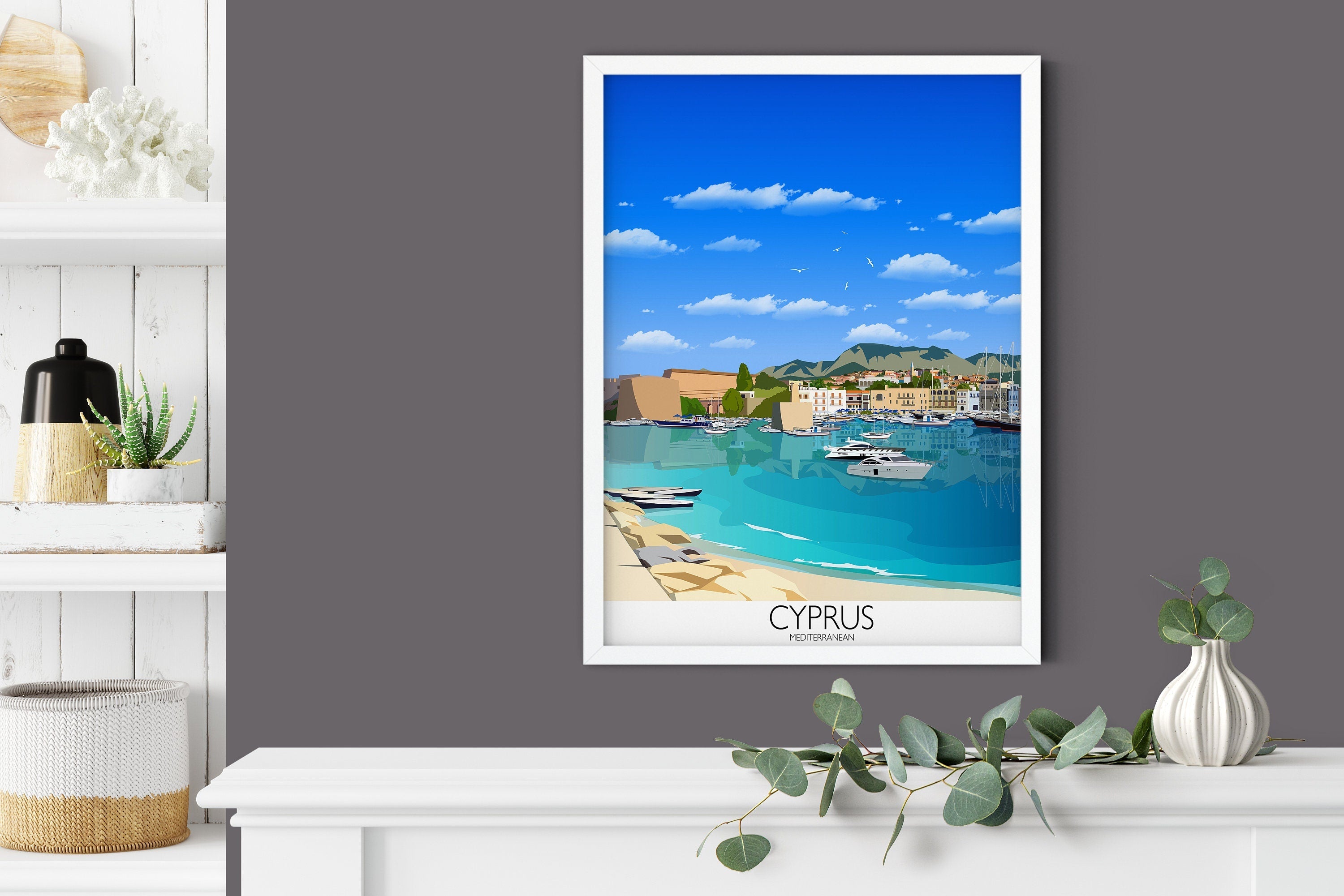 Cyprus Travel Poster, Travel Print of Cyprus, Mediterranean Sea NQ Media Designs