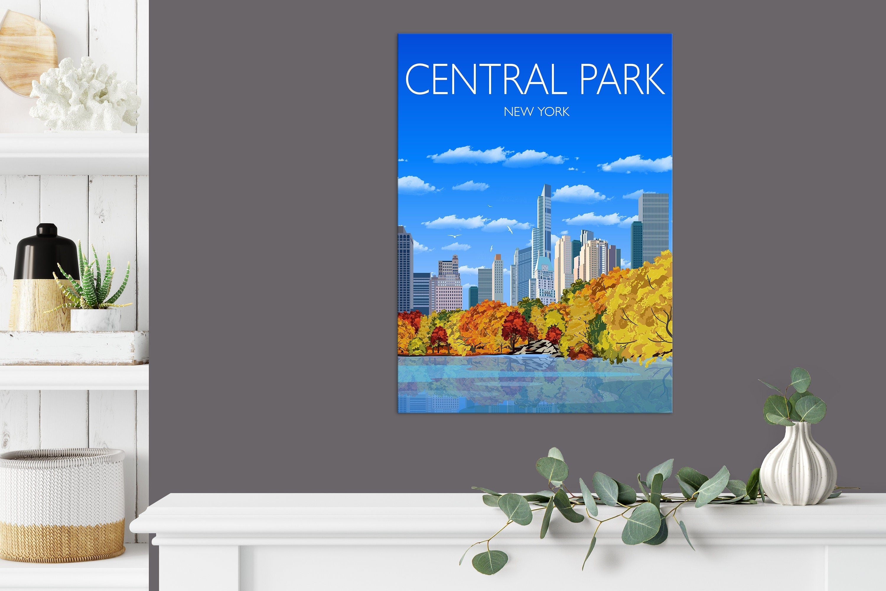 Central Park Travel Poster, New York, Travel Print of Central Park, City of New York, USA NQ Media Designs
