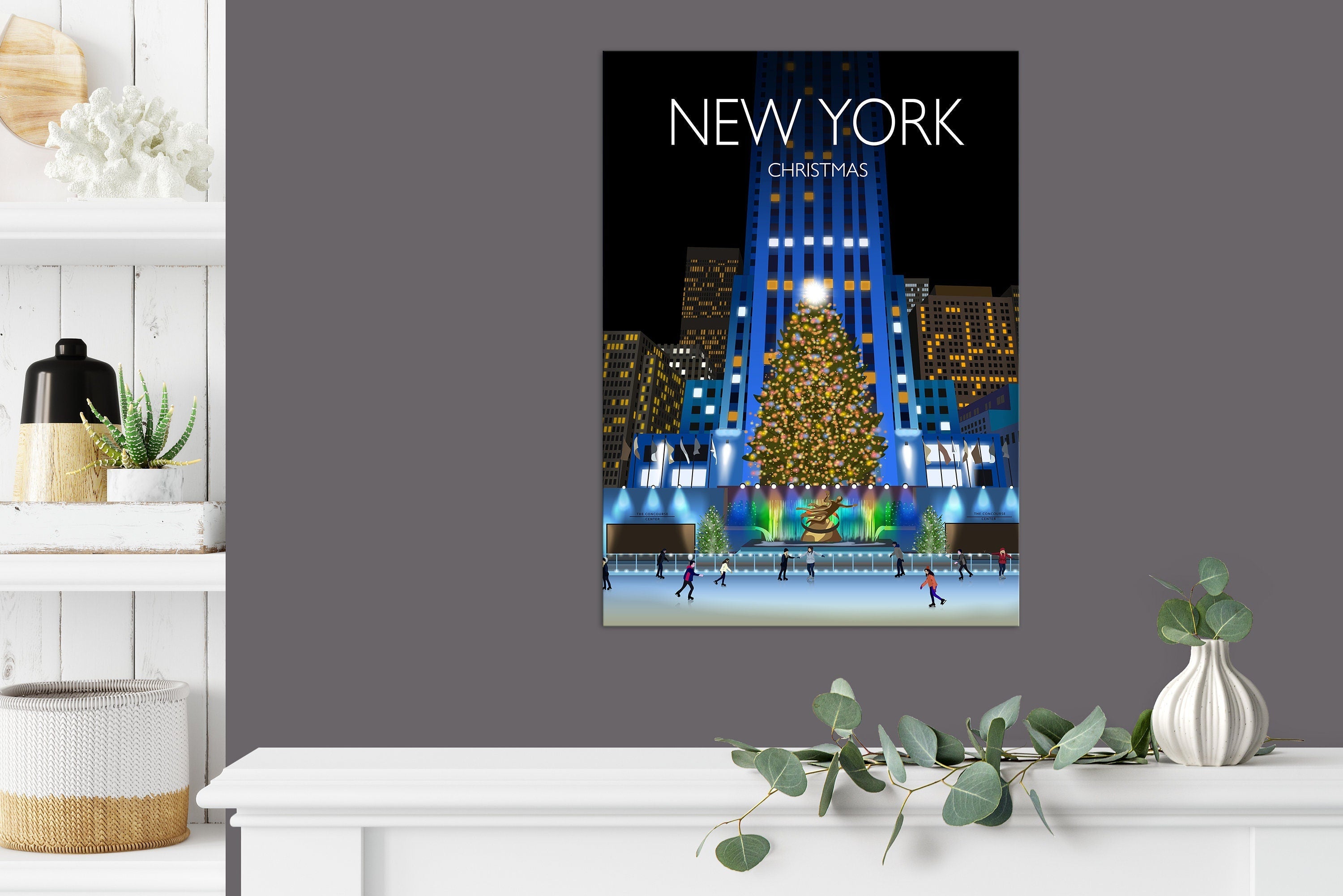 New York Travel Poster at Christmas, Travel Print of New York at Christmas, City of New York, USA NQ Media Designs