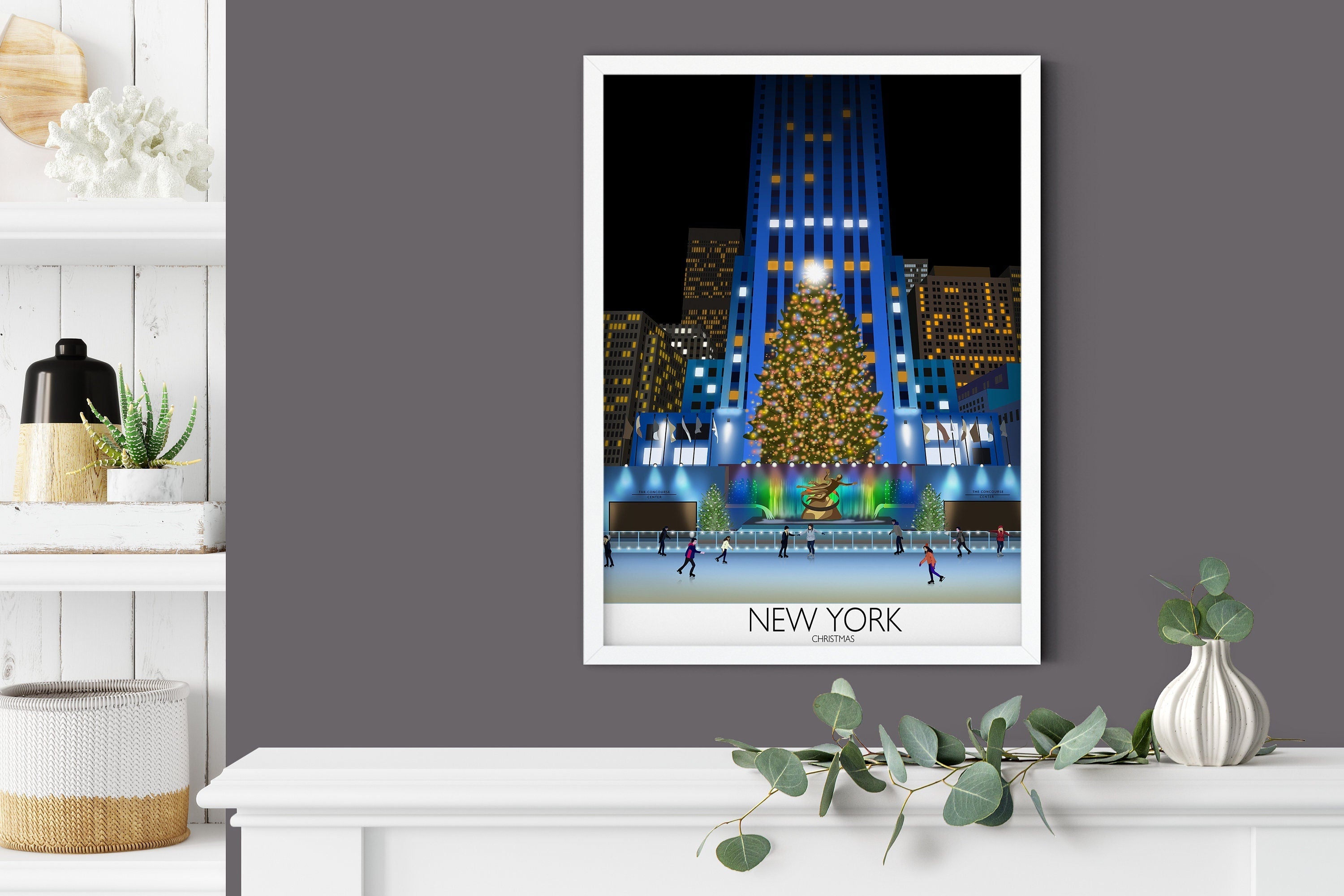 New York Travel Poster at Christmas, Travel Print of New York at Christmas, City of New York, USA NQ Media Designs