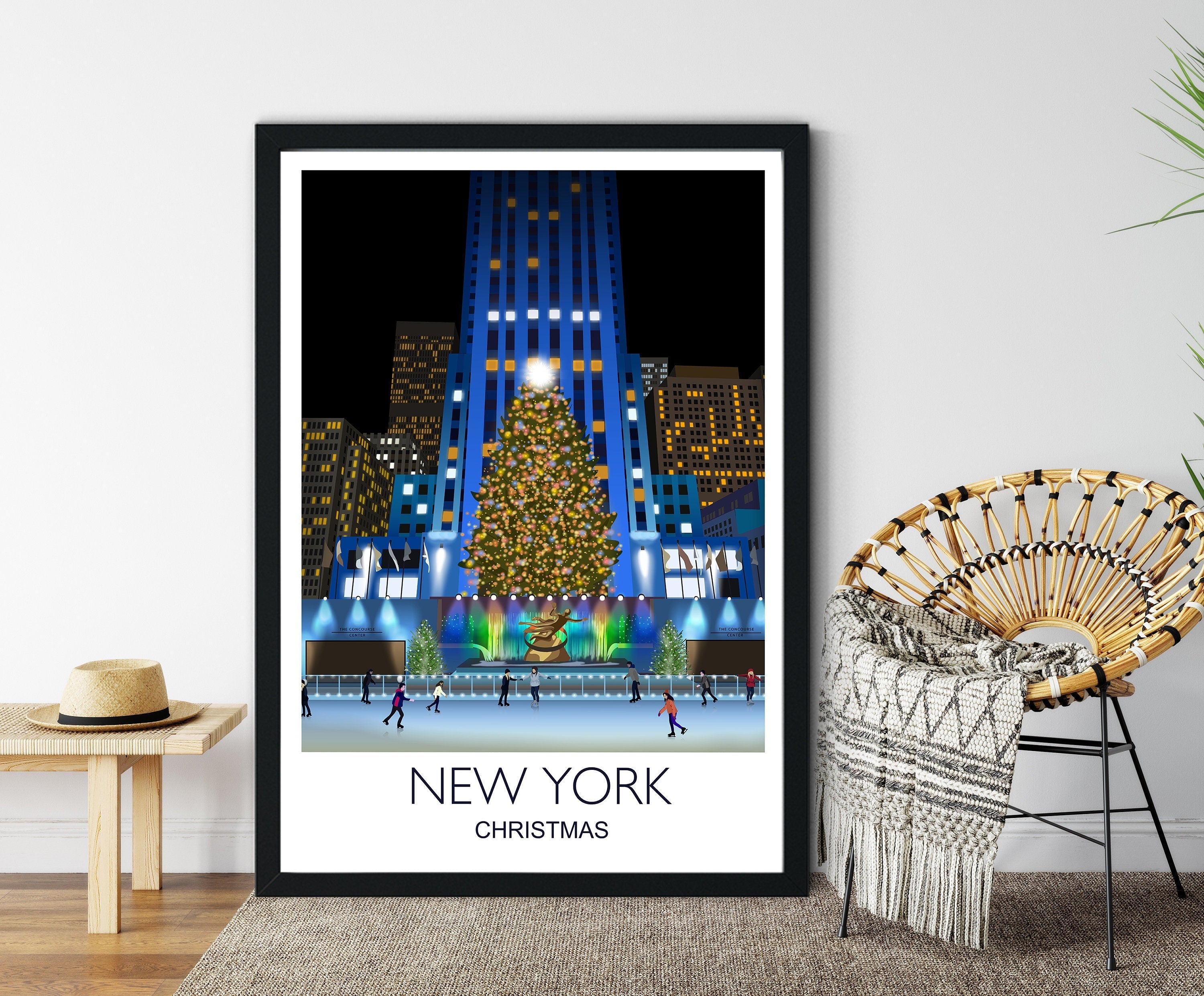 New York at Christmas Travel Poster, Travel Print of New York at Christmas, City of New York, USA NQ Media Designs
