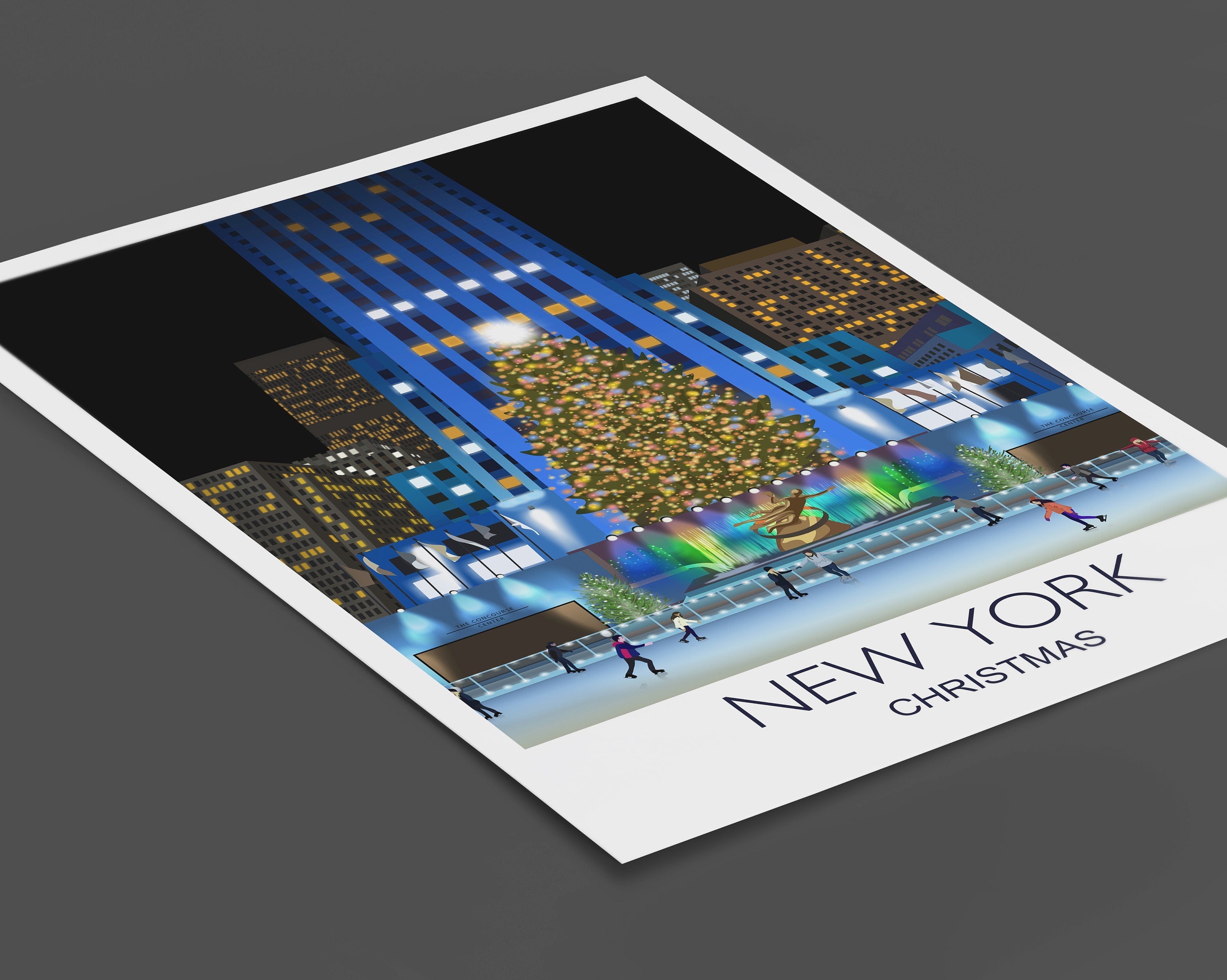 New York at Christmas Travel Poster, Travel Print of New York at Christmas, City of New York, USA NQ Media Designs