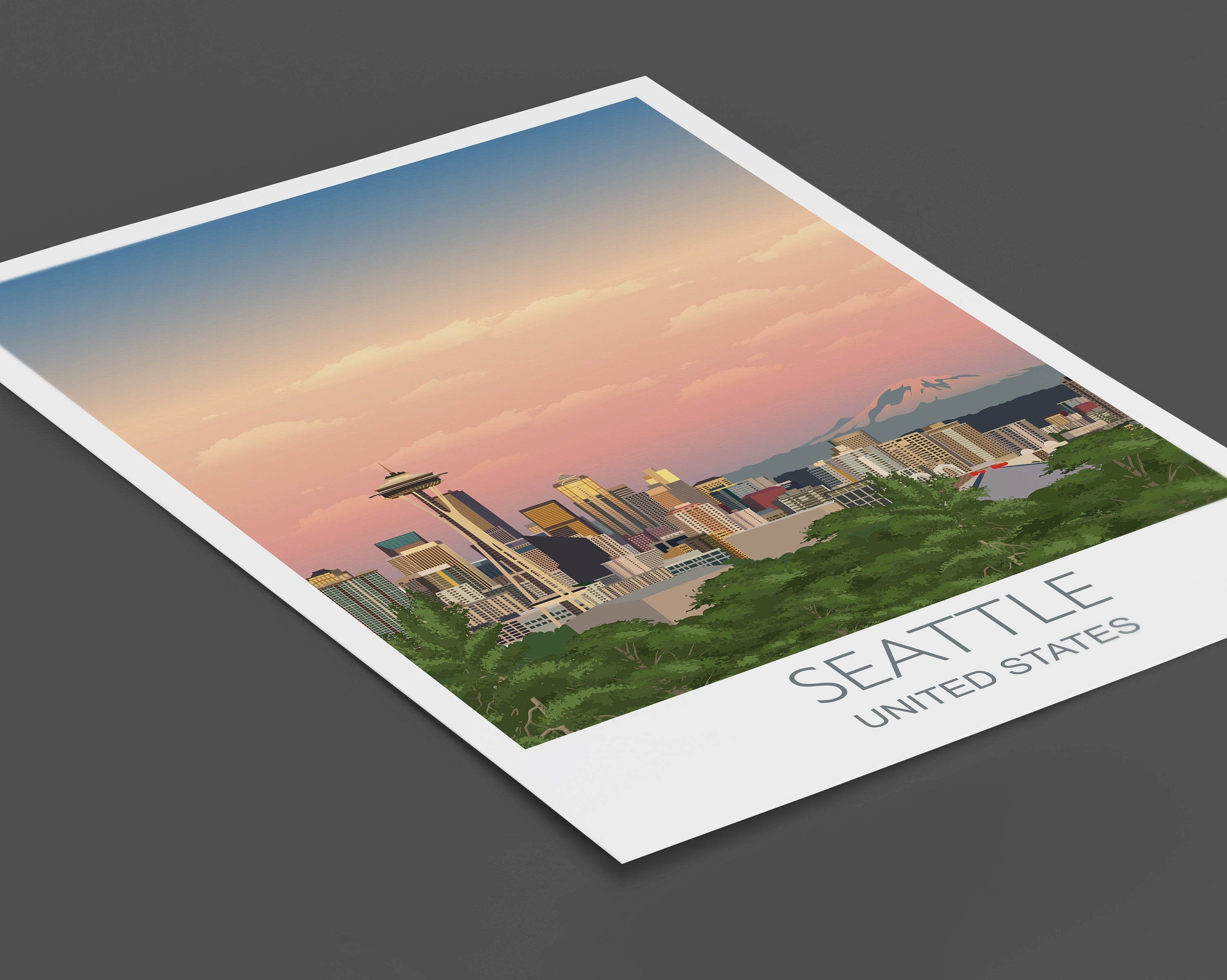 Seattle Travel Poster, Travel Print of Seattle, City of Seattle, USA NQ Media Designs