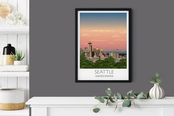 Seattle Travel Poster, Travel Print of Seattle, City of Seattle, USA