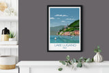 Lake Lugano Travel Poster, Travel Print of Lake Lugano, Italian Lakes, Italy NQ Media Designs