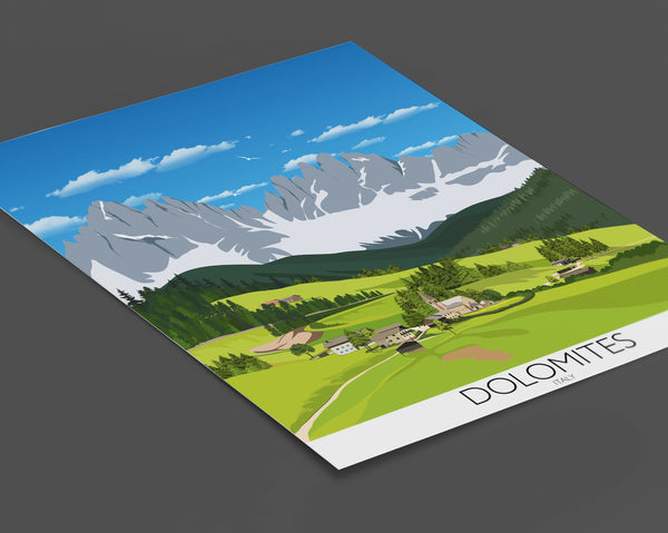 Dolomites Travel Poster, Traditional travel print - Dolomites, Italy