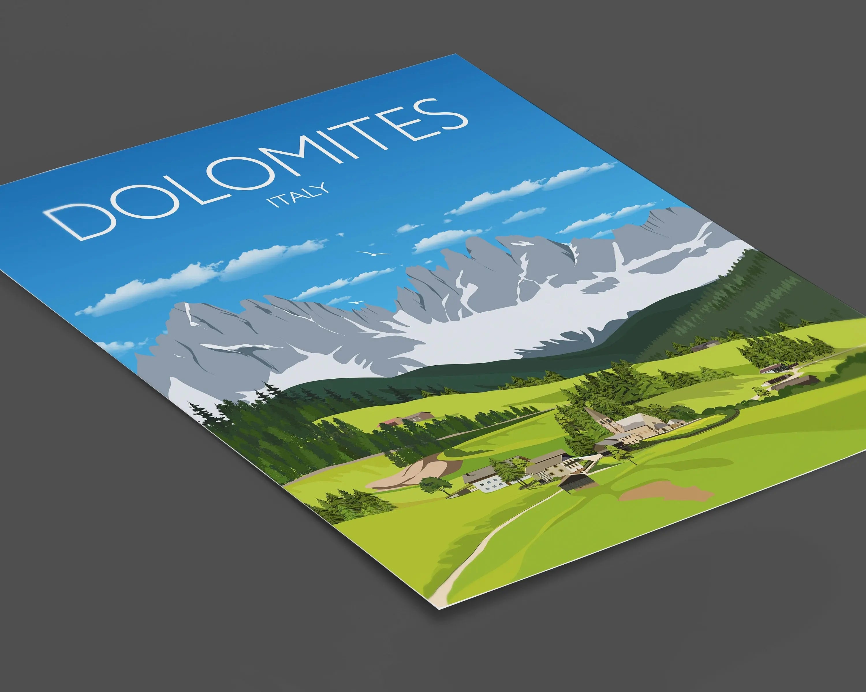 Dolomites Travel Poster, Traditional travel print - Dolomites, Italy NQ Media Designs