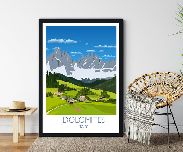 Dolomites Travel Poster, Travel Print of Dolomites, Italy