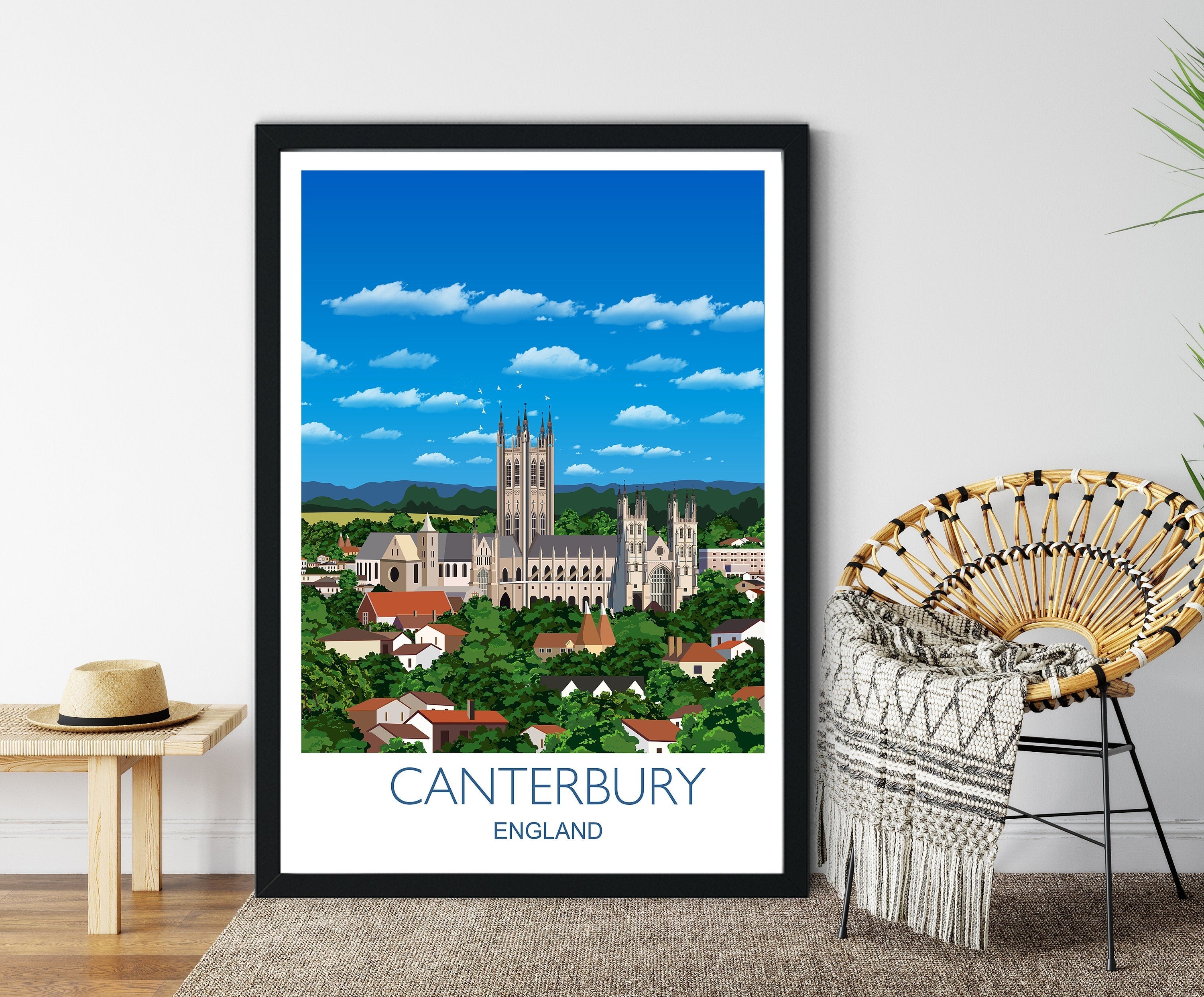 Canterbury Travel Poster, Travel Print of Canterbury, Kent, England, UK NQ Media Designs