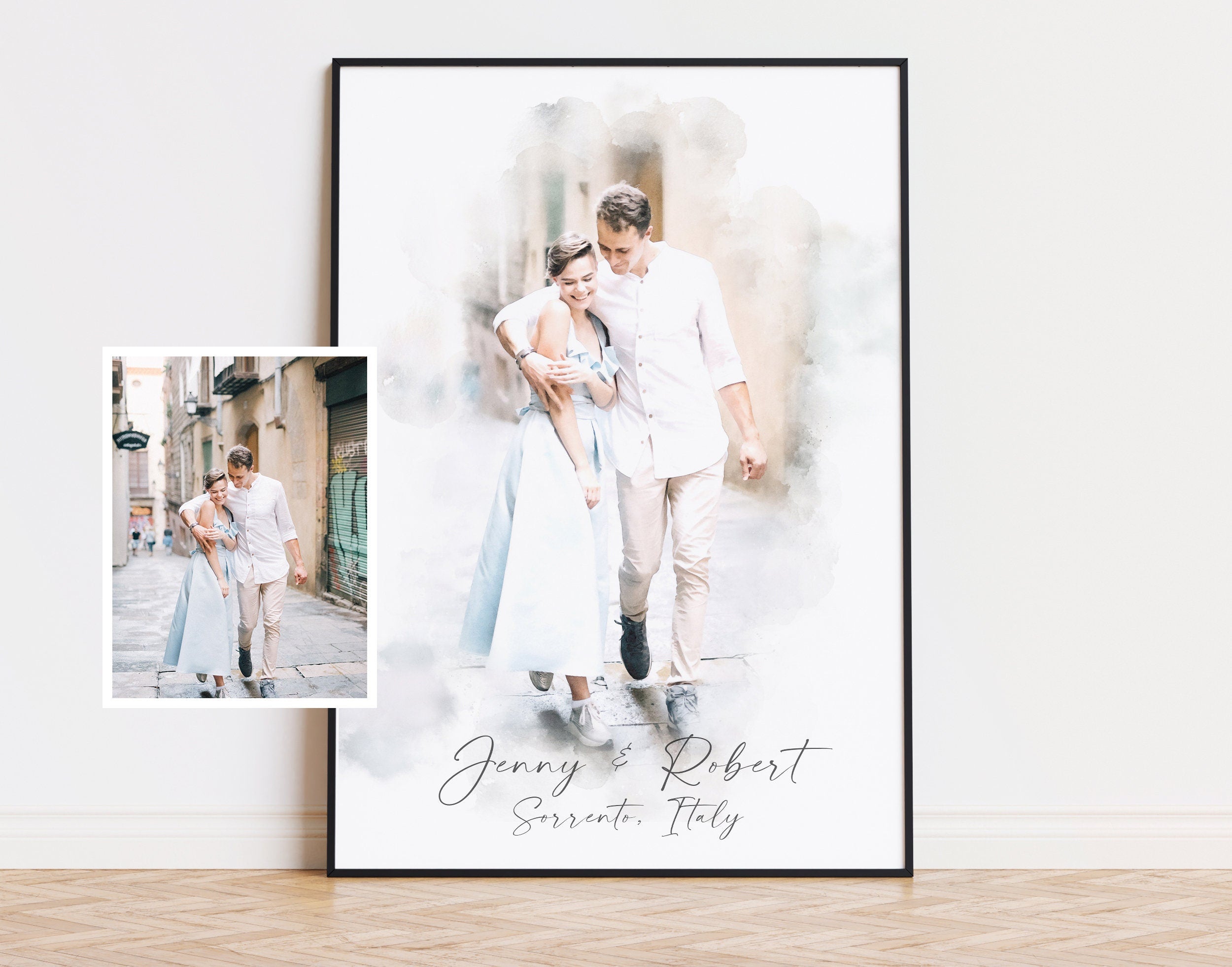 Watercolor Couple Portrait from Photo, Custom Wedding Anniversary Gift for Wife Husband Parents, Engagement Gift for Friend, Unique Wall Art NQ Media Designs