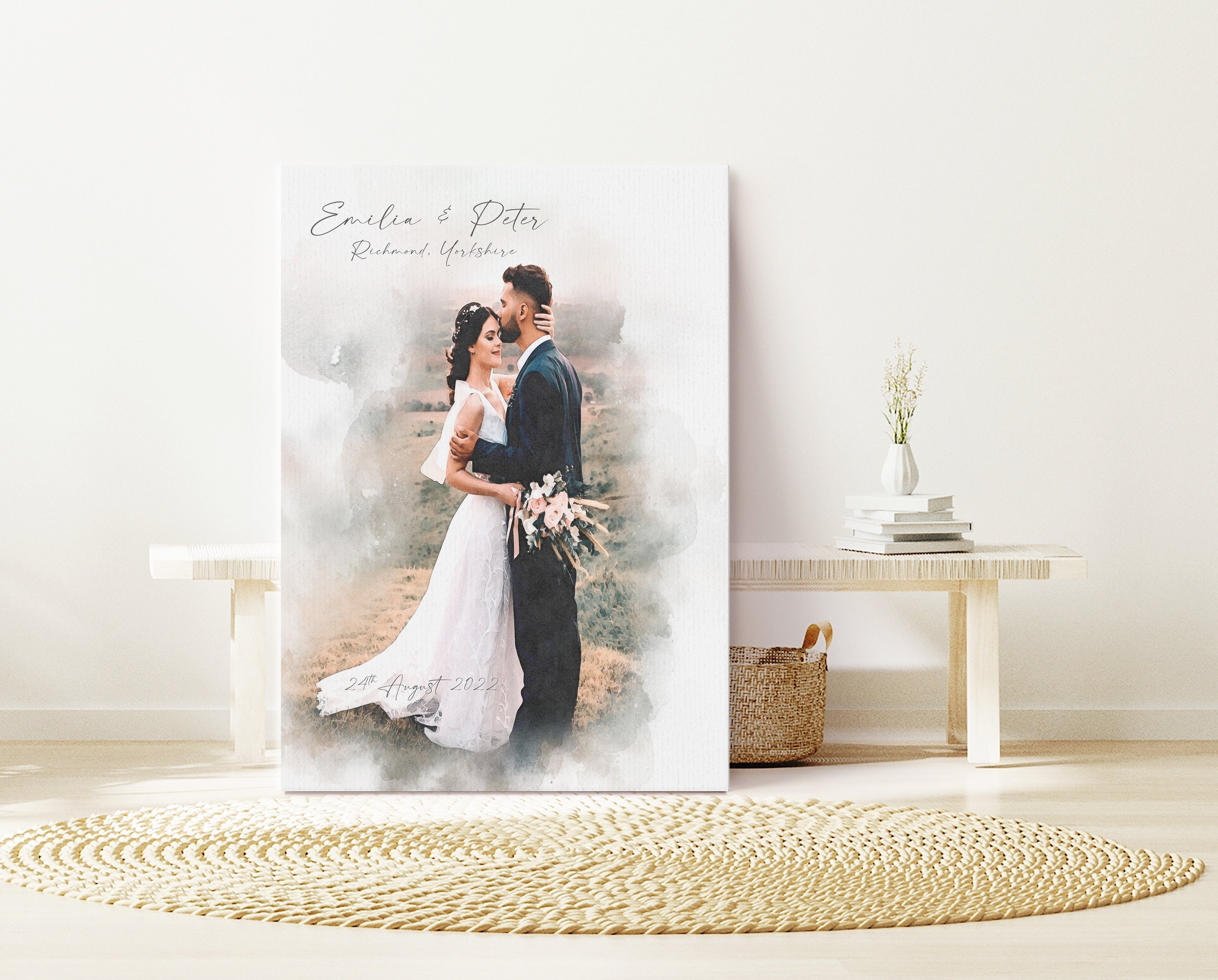 Watercolor Couple Portrait from Photo, Custom Wedding Anniversary Gift for Wife Husband Parents, Engagement Gift for Friend, Unique Wall Art NQ Media Designs