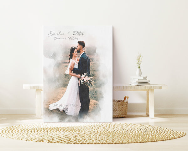 Watercolor Couple Portrait from Photo, Custom Wedding Anniversary Gift for Wife Husband Parents, Engagement Gift for Friend, Unique Wall Art