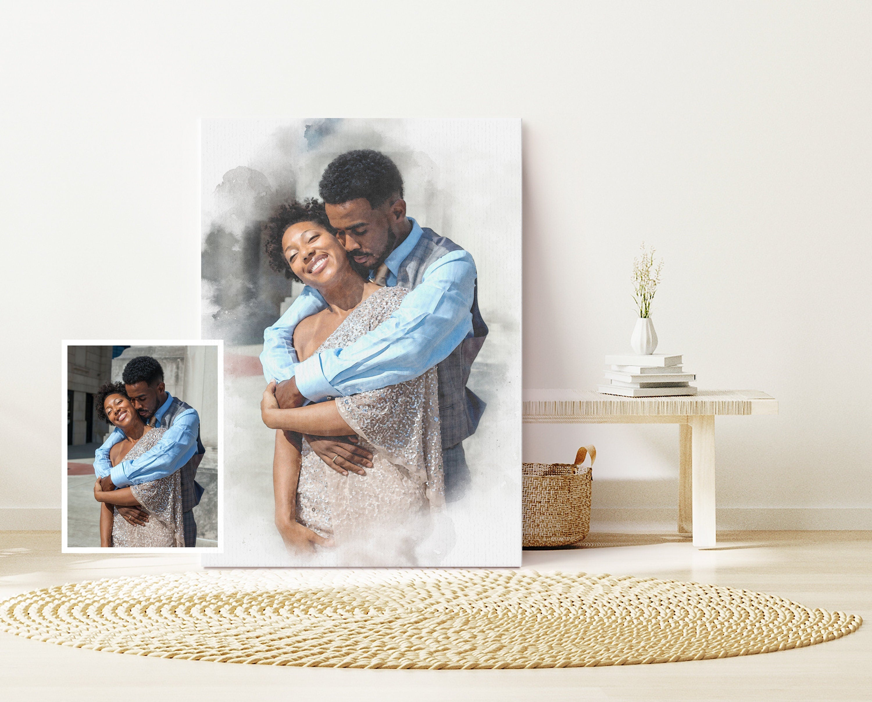 Watercolor Couple Portrait from Photo, Custom Wedding Anniversary Gift for Wife Husband Parents, Engagement Gift for Friend, Unique Wall Art NQ Media Designs