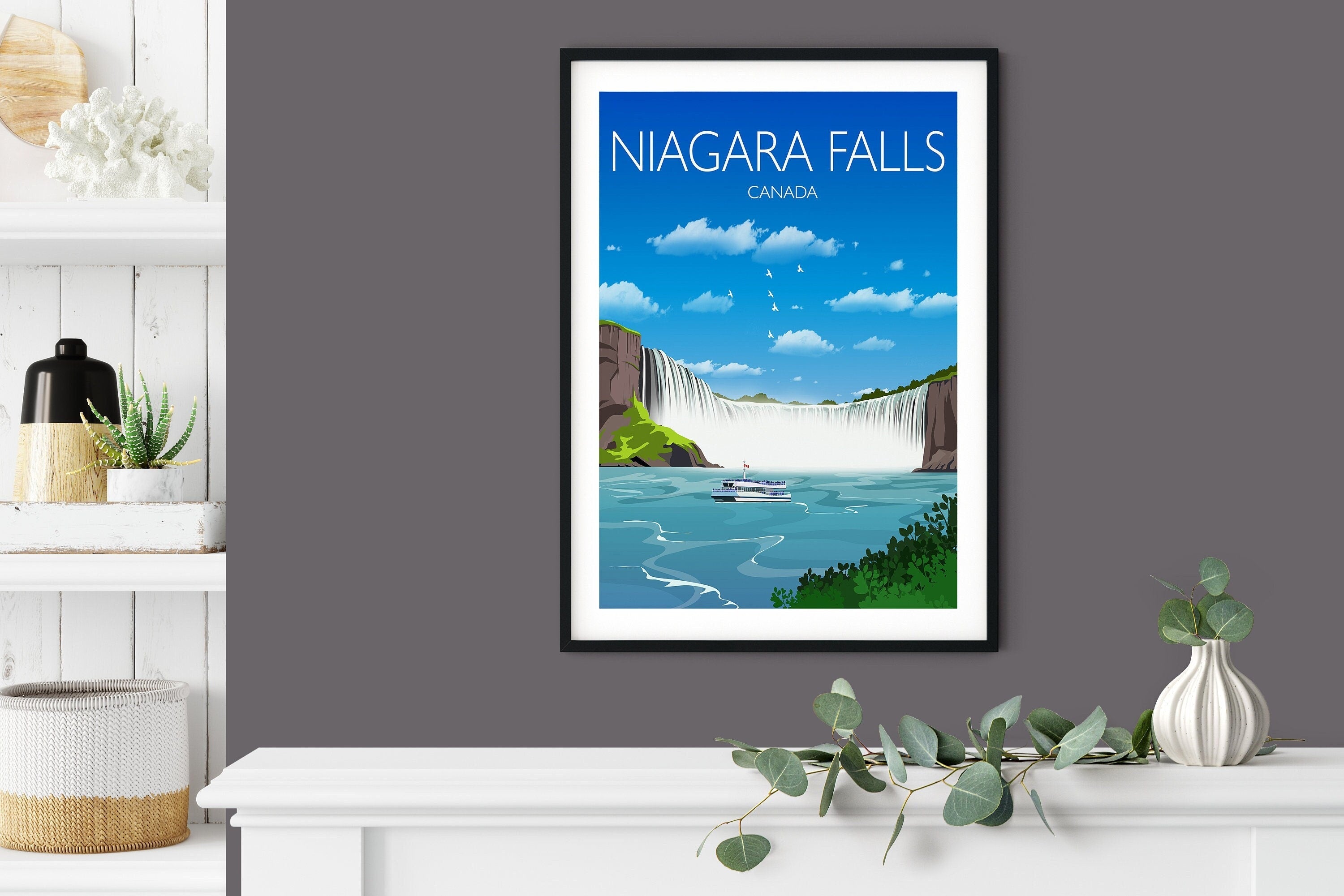 Niagara Falls Travel Poster, Travel Print of Niagara Falls, Niagara Falls, Ontario, Canada NQ Media Designs