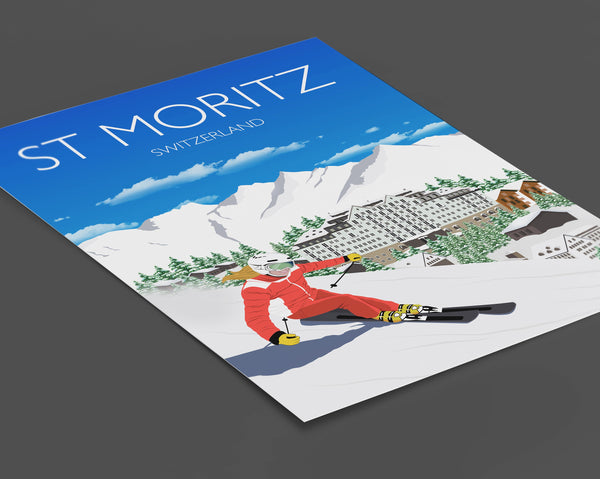 St Moritz Travel Poster, Travel Print of St Moritz, St Moritz, Switzerland