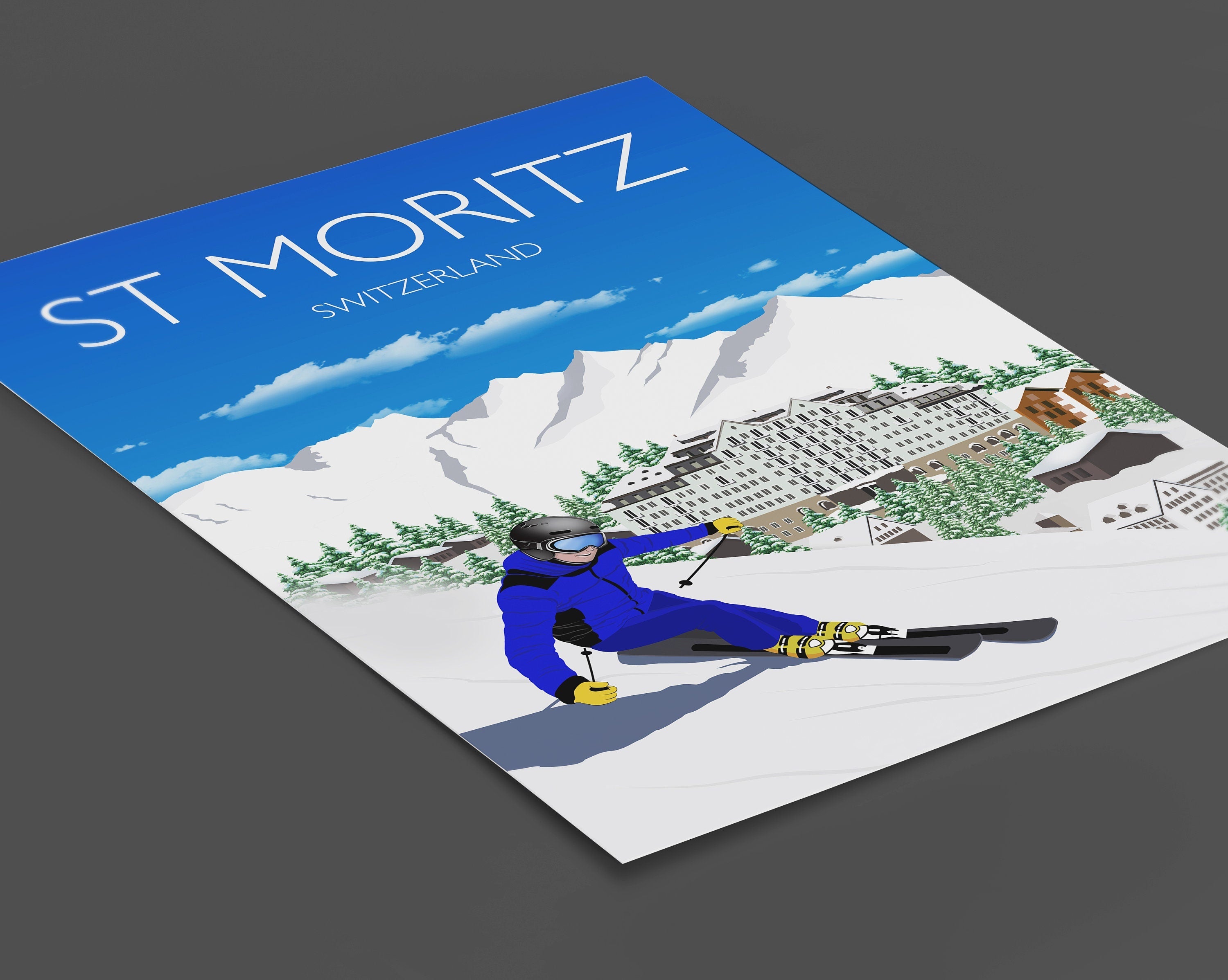 St Moritz Travel Poster, Travel Print of St Moritz, St Moritz, Switzerland NQ Media Designs