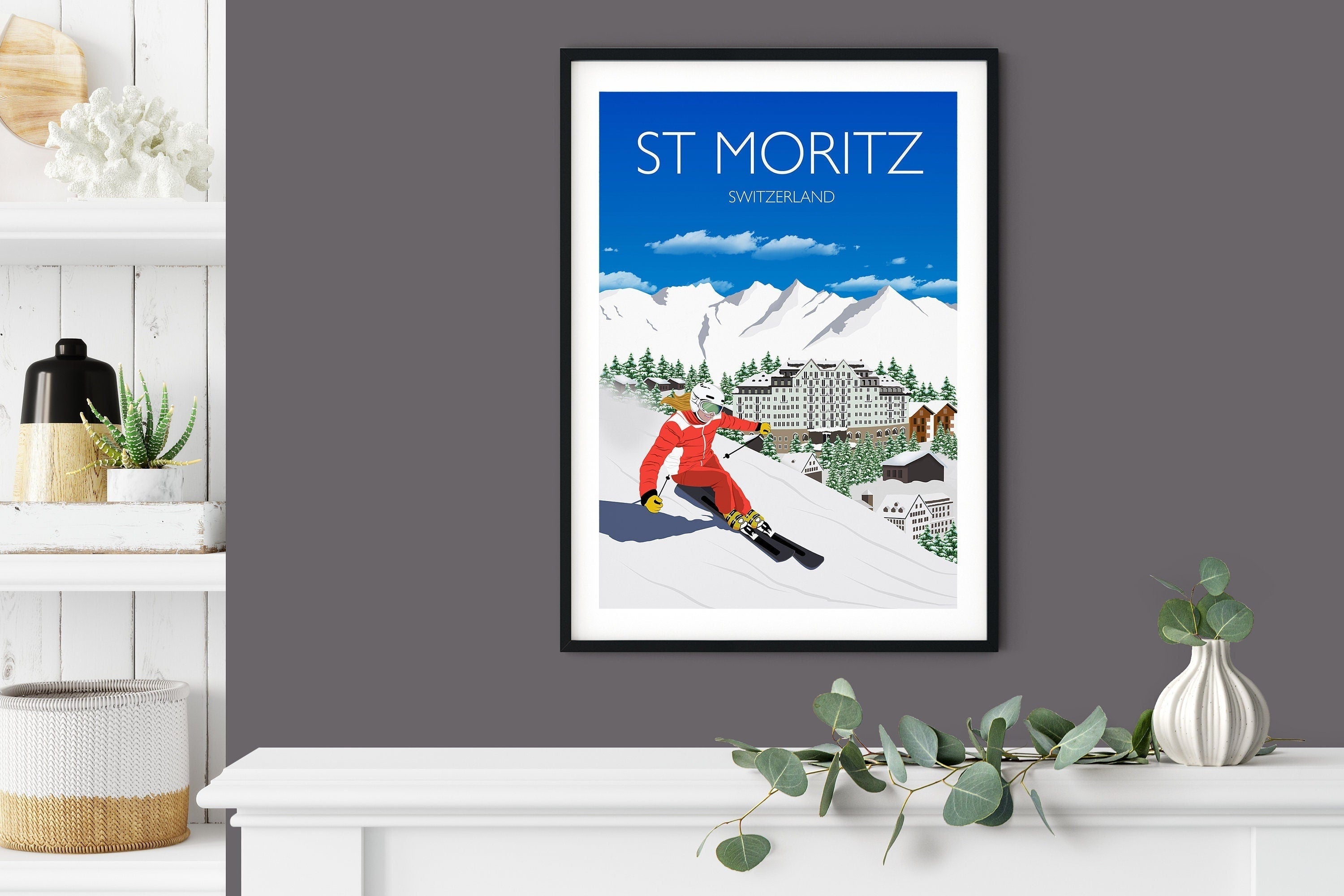 St Moritz Travel Poster, Travel Print of St Moritz, St Moritz, Switzerland NQ Media Designs