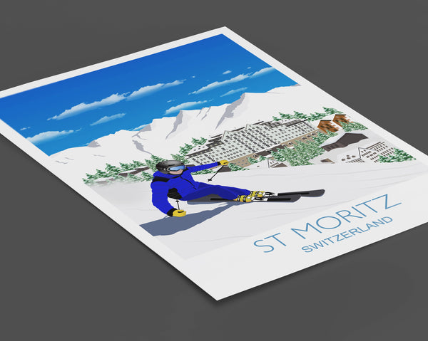 St Moritz Travel Poster, Travel Print of St Moritz, Switzerland