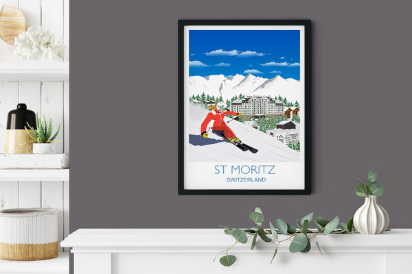 St Moritz Travel Poster, Travel Print of St Moritz, Switzerland