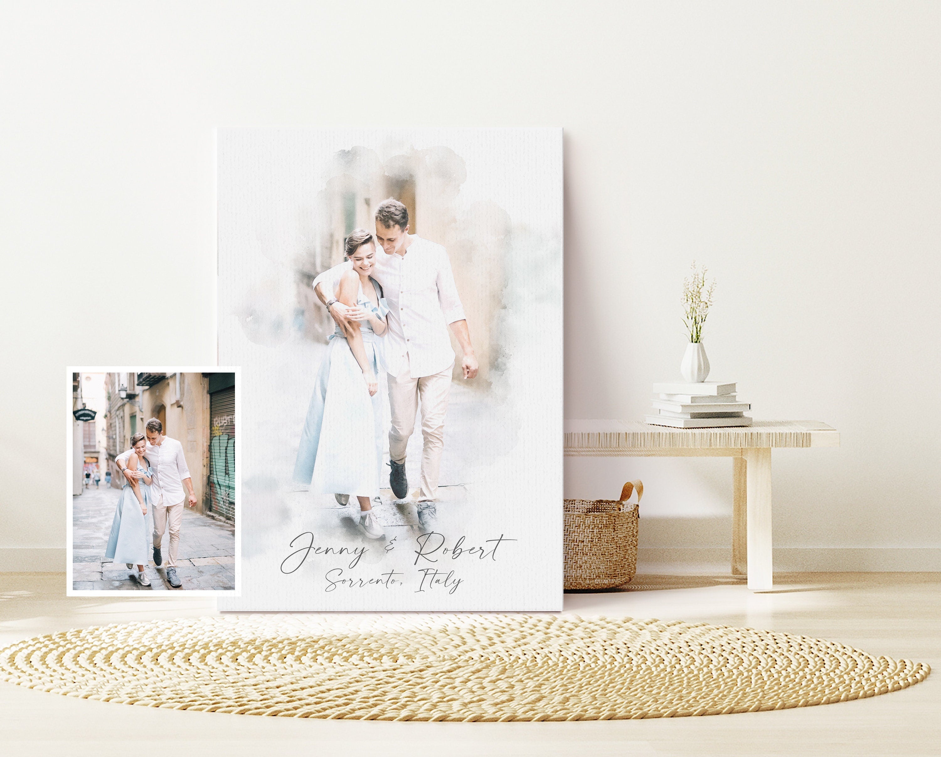 Watercolor Couple Portrait from Photo, Custom Wedding Anniversary Gift for Wife Husband Parents, Engagement Gift for Friend, Unique Wall Art NQ Media Designs