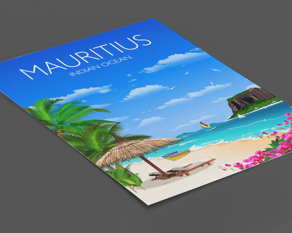 Mauritius Travel Poster, Travel Print of Mauritius, Indian Ocean